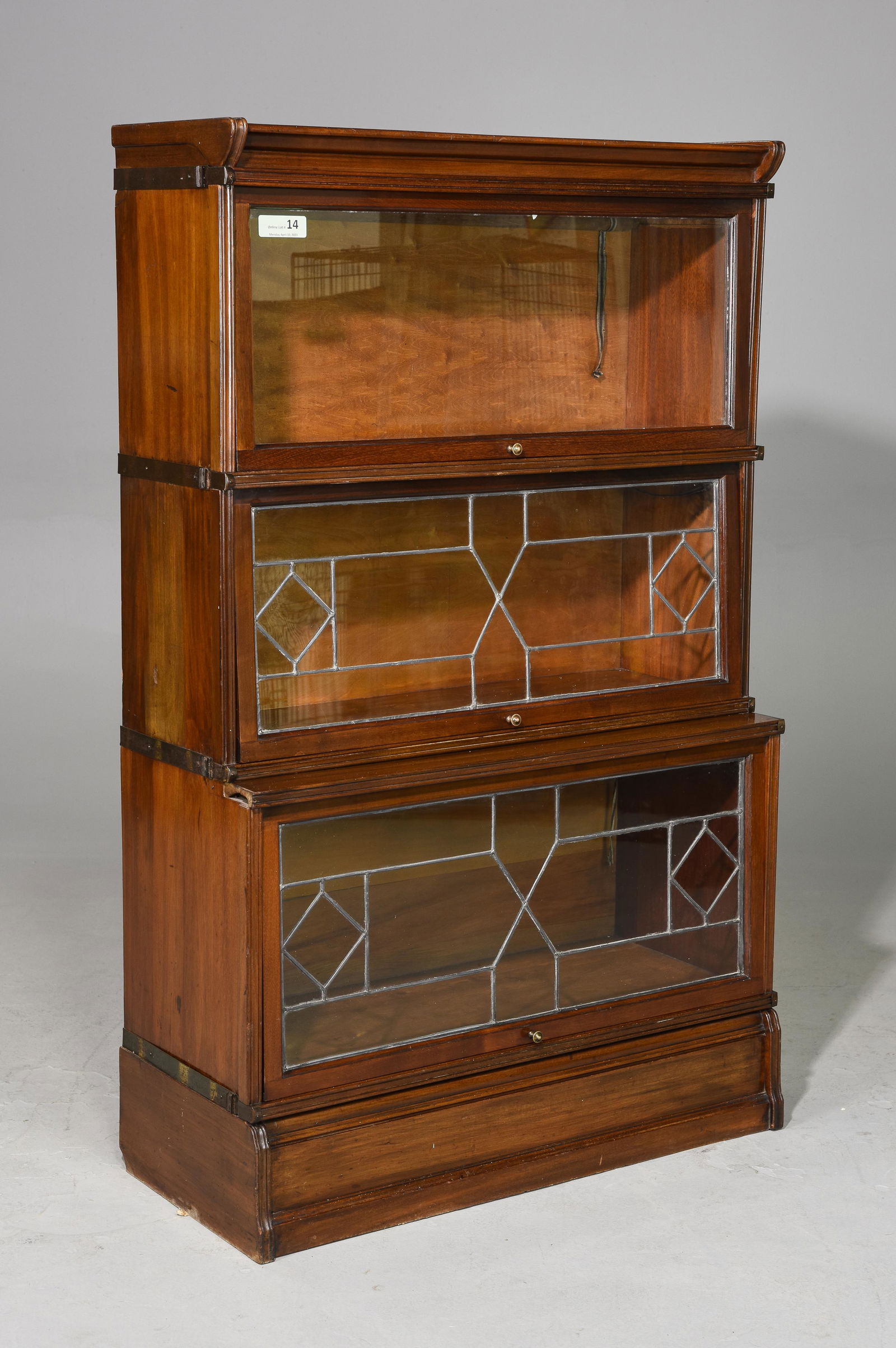 British Oak Leaded Glass 3 Stack Lawyers Bookcase (1 of 4)