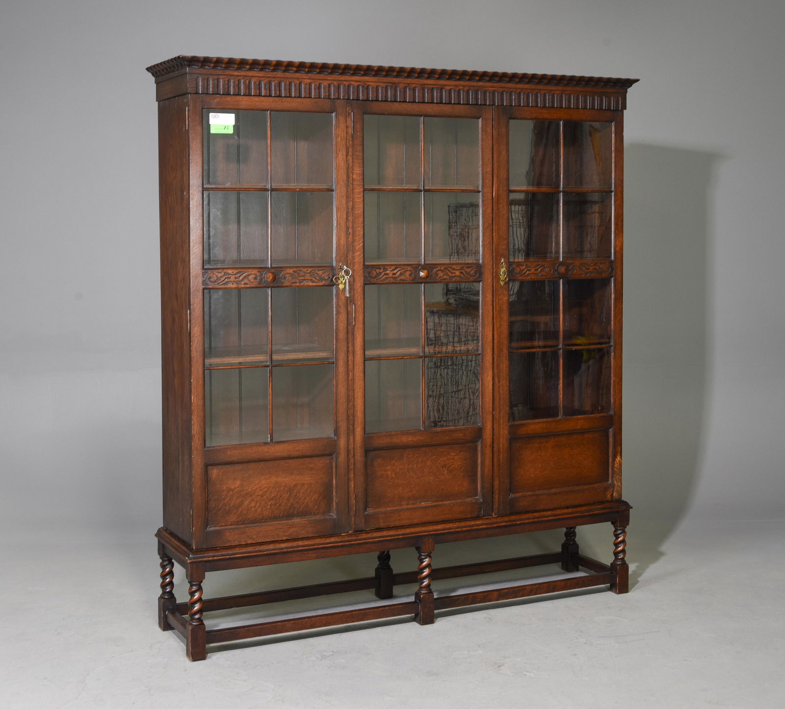 British Oak Barley Twist Triple Door Bookcase (1 of 4)