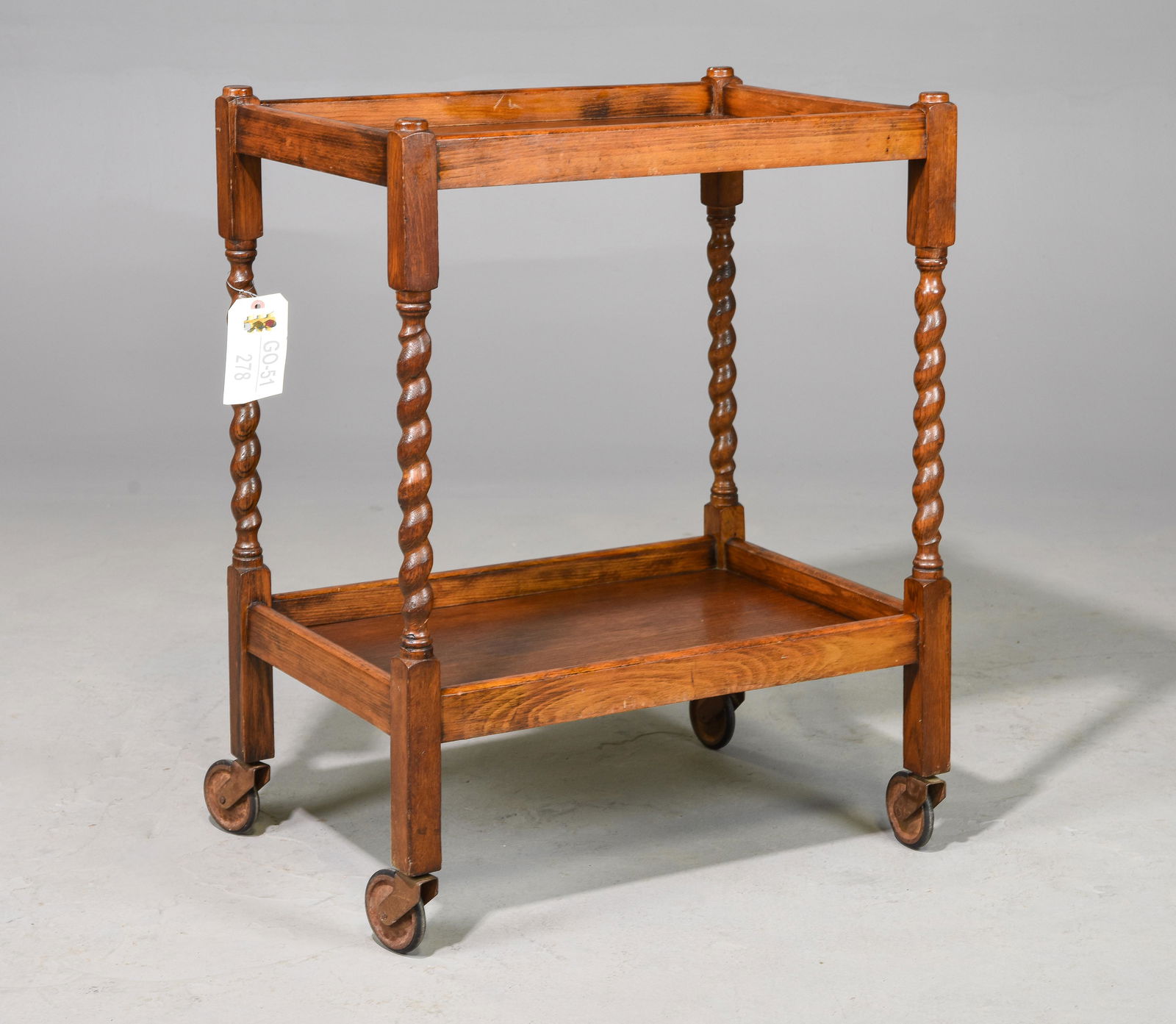 British Oak Barley Twist 2 Tier Trolley / Tea Cart (1 of 3)