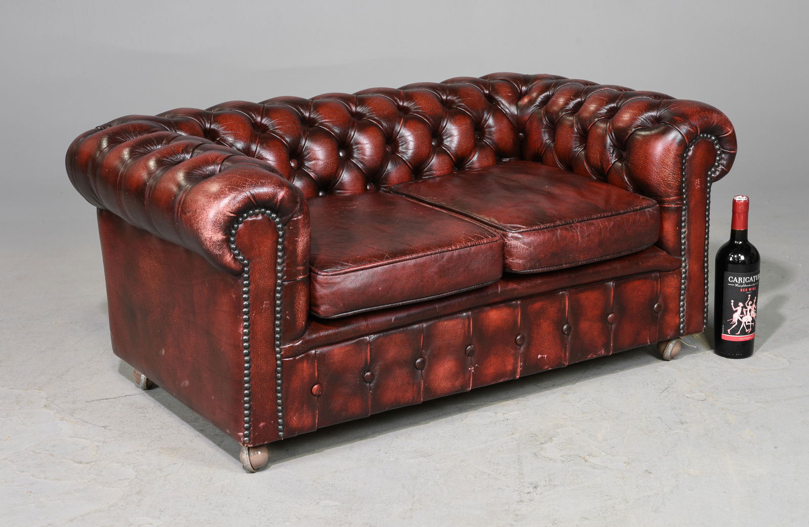 British Petite Red Leather Chesterfield Sofa (1 of 4)