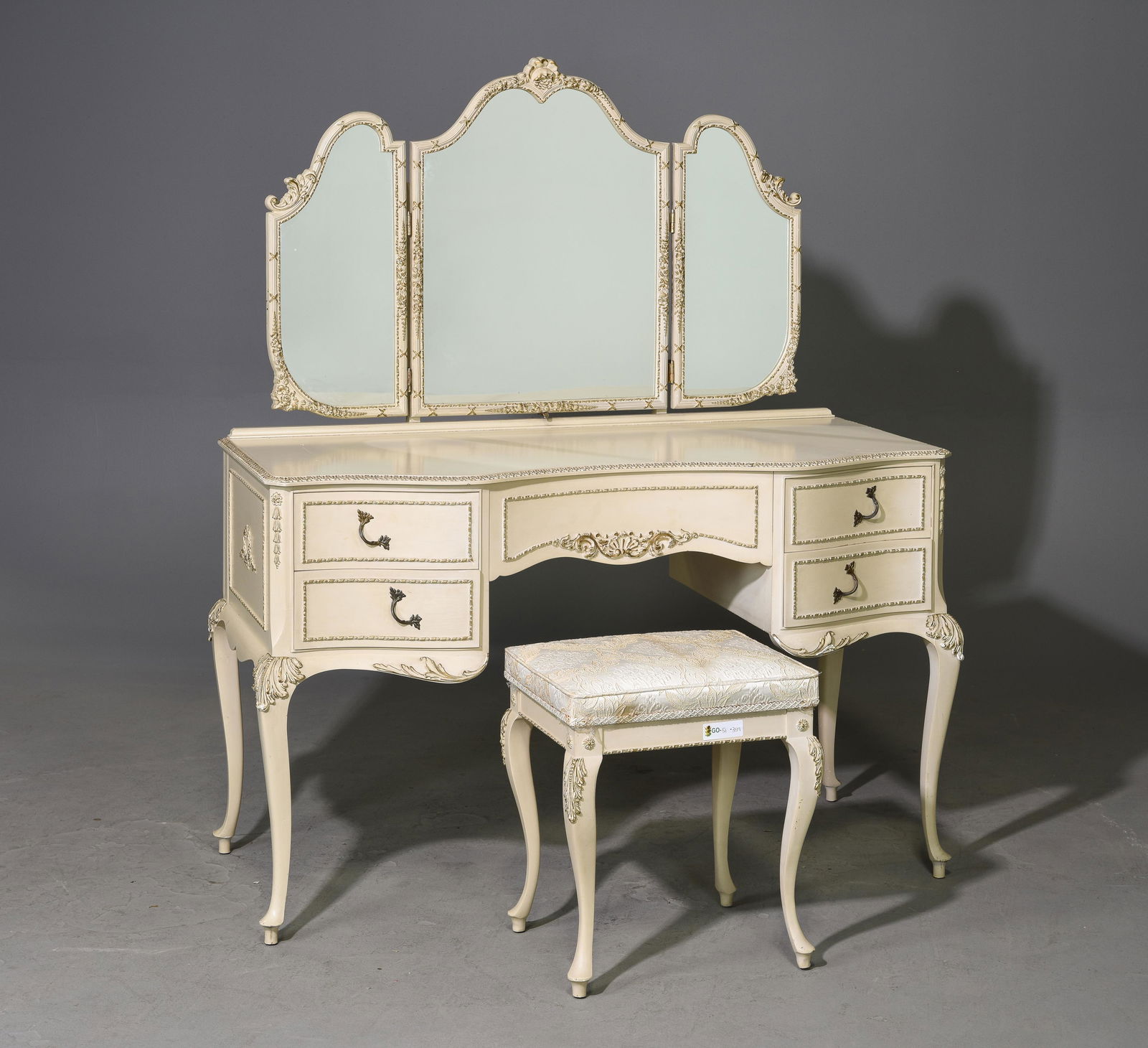 English Painted Triple Mirror Dresser & Stool (1 of 4)