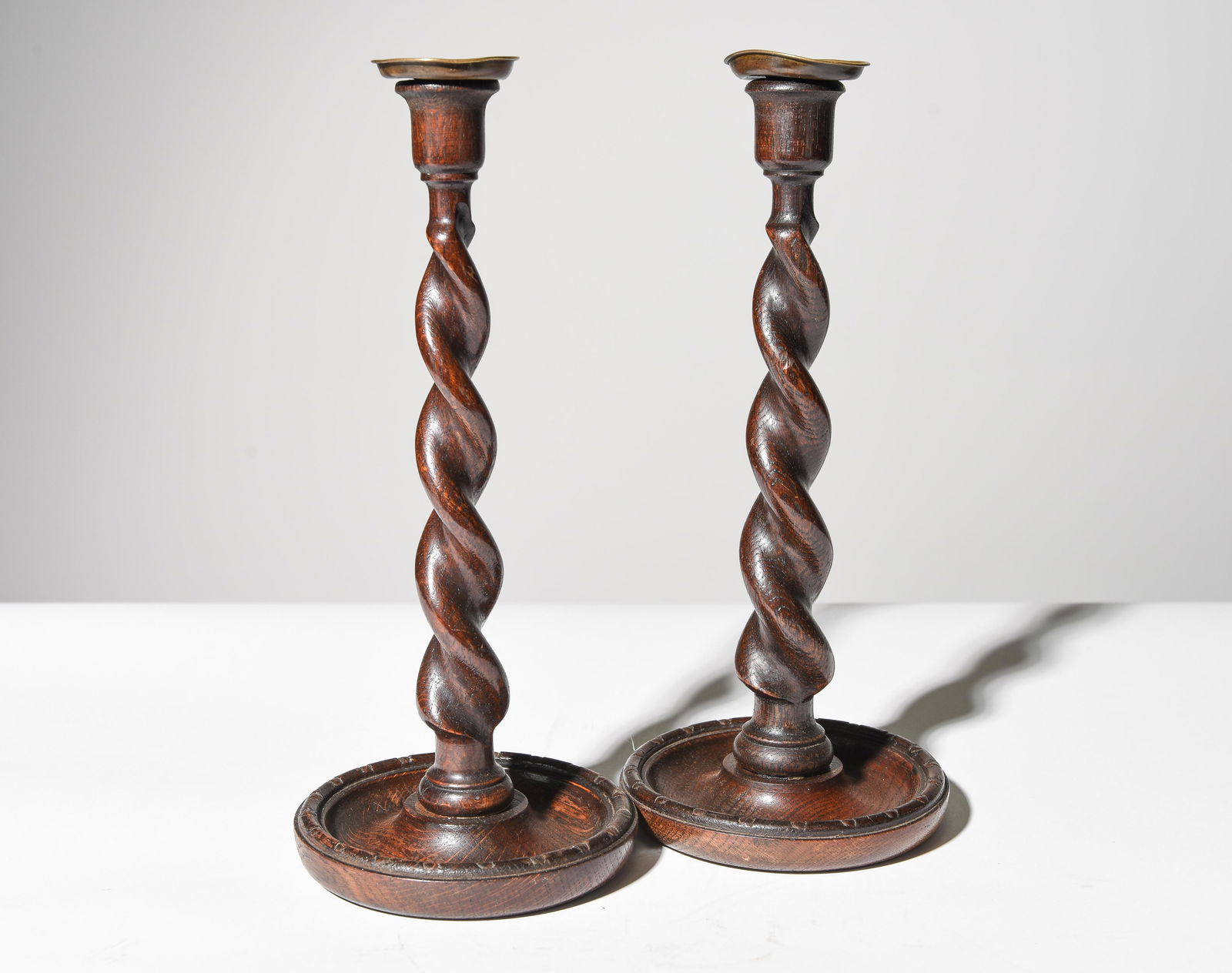 Pair of English Oak Barley Twist Candlesticks #1 (1 of 5)
