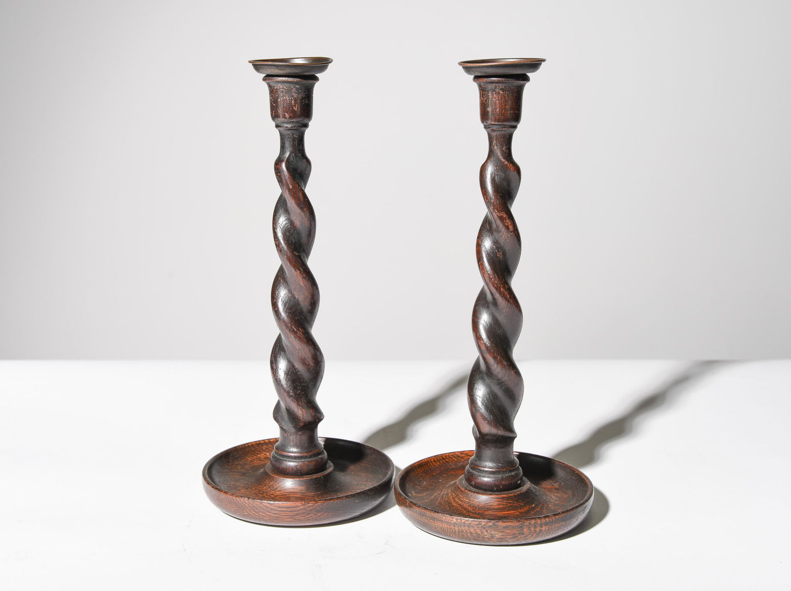 Pair of English Oak Barley Twist Candlesticks #2 (1 of 5)