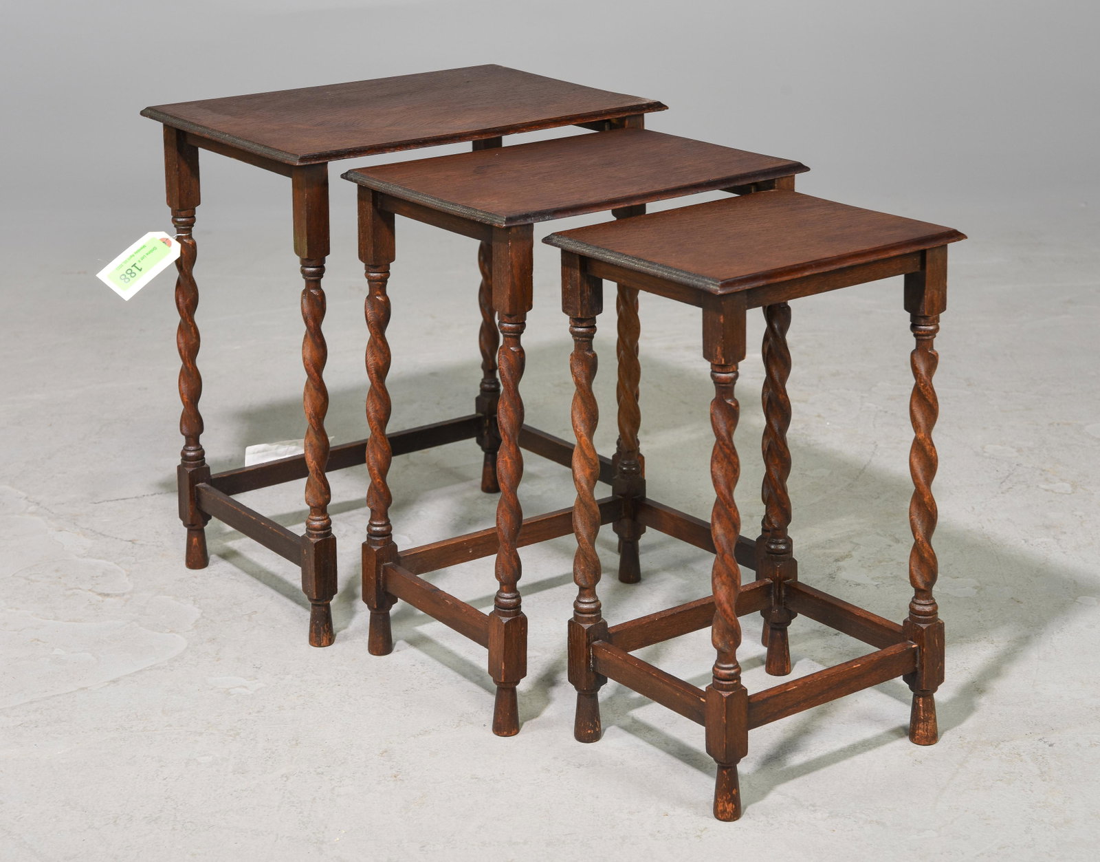 British Oak Barley Twist Nest of 3 Tables: British Oak Barley Twist Nest of 3 Tables - 20 in tall x 17 x 12