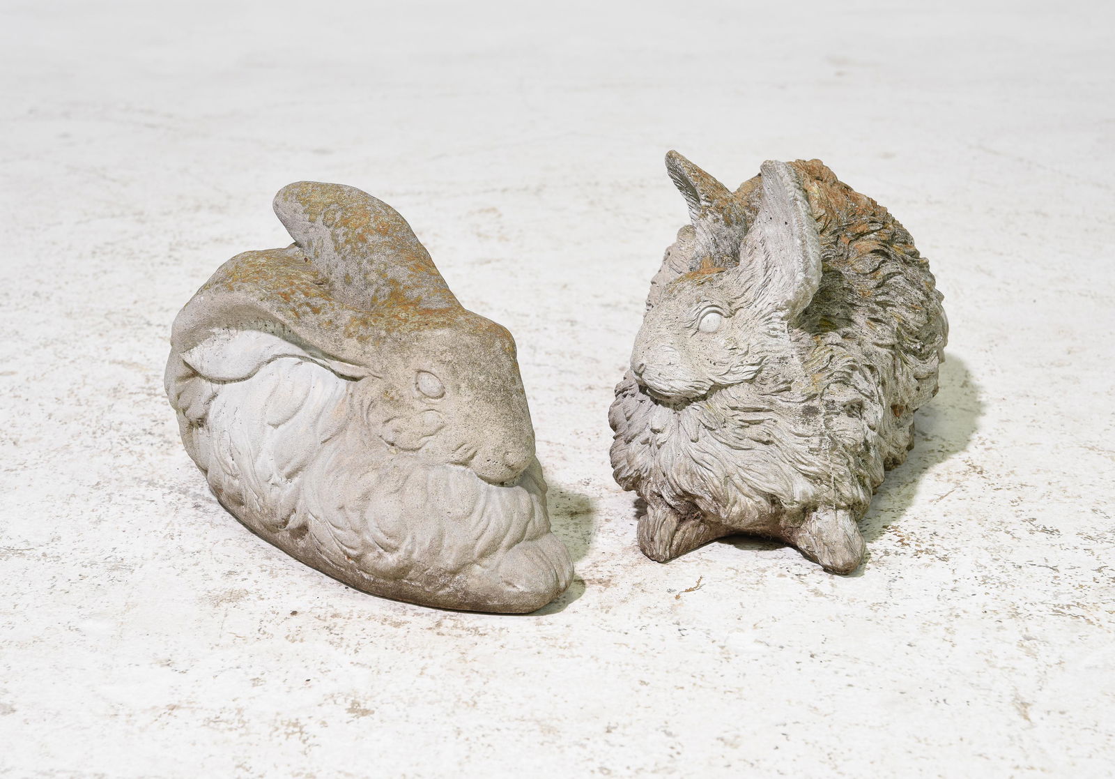 2 Cast Stone / Concrete Recumbent Rabbits (1 of 2)