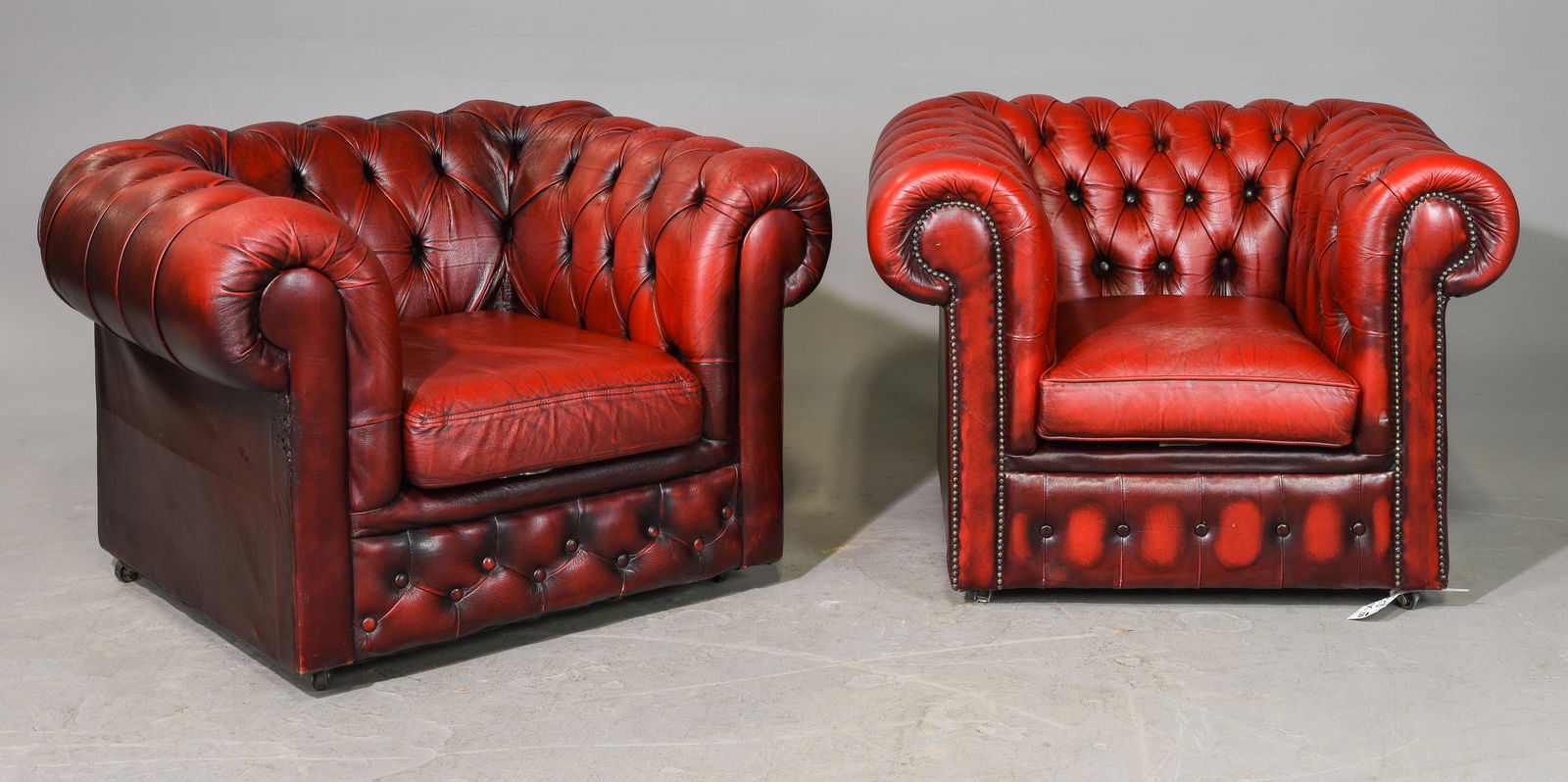 2 British Red Leather Chesterfield Club Chairs (1 of 4)