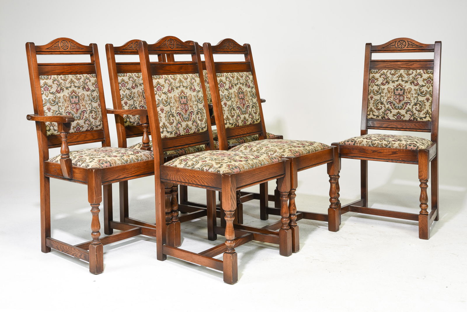 Set of 6 British Oak Upholstered Dining Chairs (1 of 4)