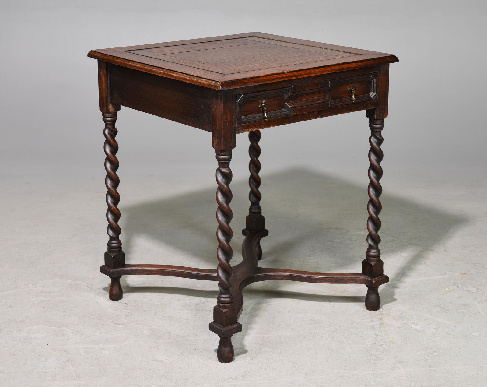 British Oak Single Drawer Barley Twist Card Table (1 of 4)