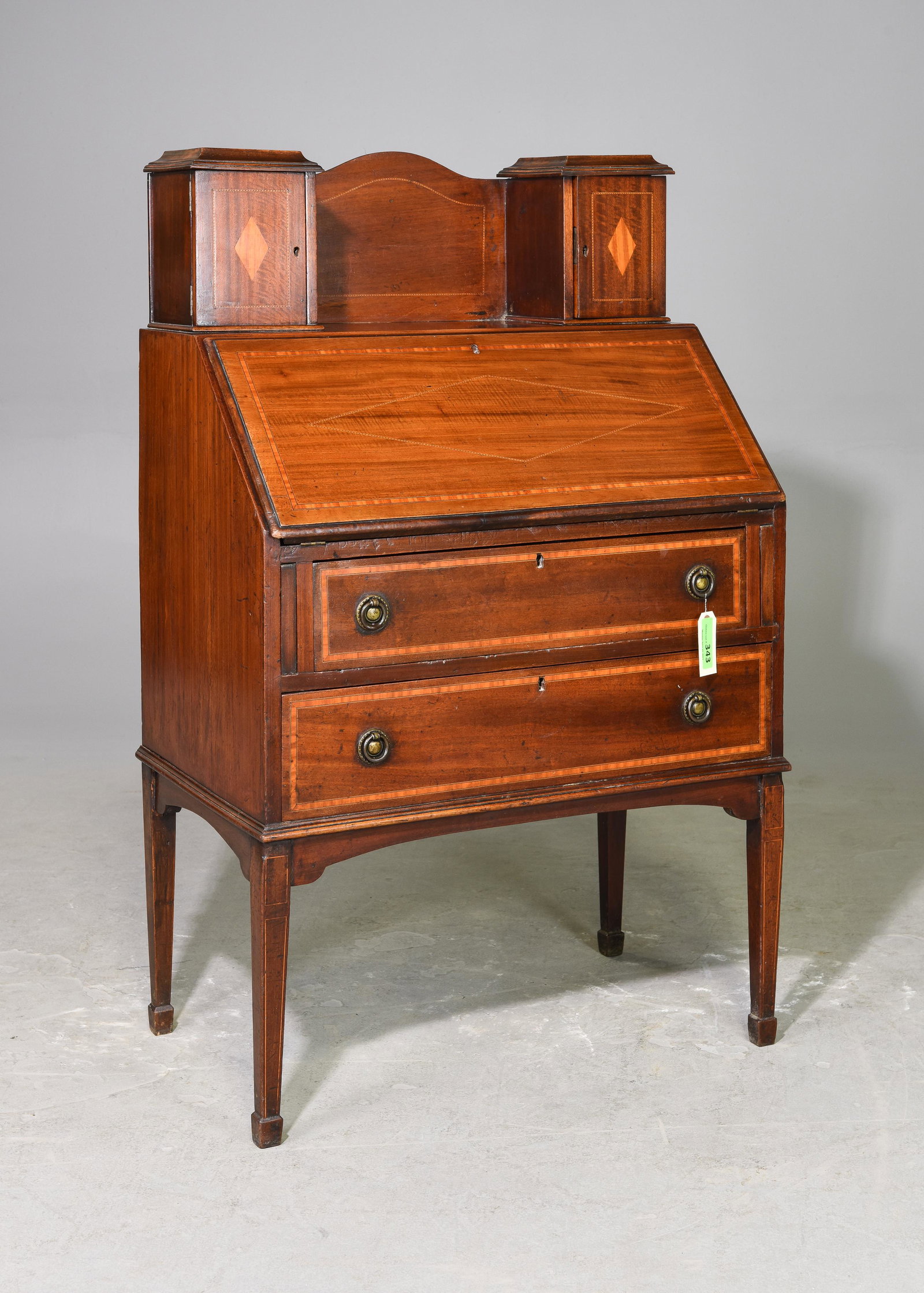 Edwardian Mahogany Bureau / Drop Front Desk: Edwardian Mahogany Bureau / Drop Front Desk - 48 in tall x 30 x 18