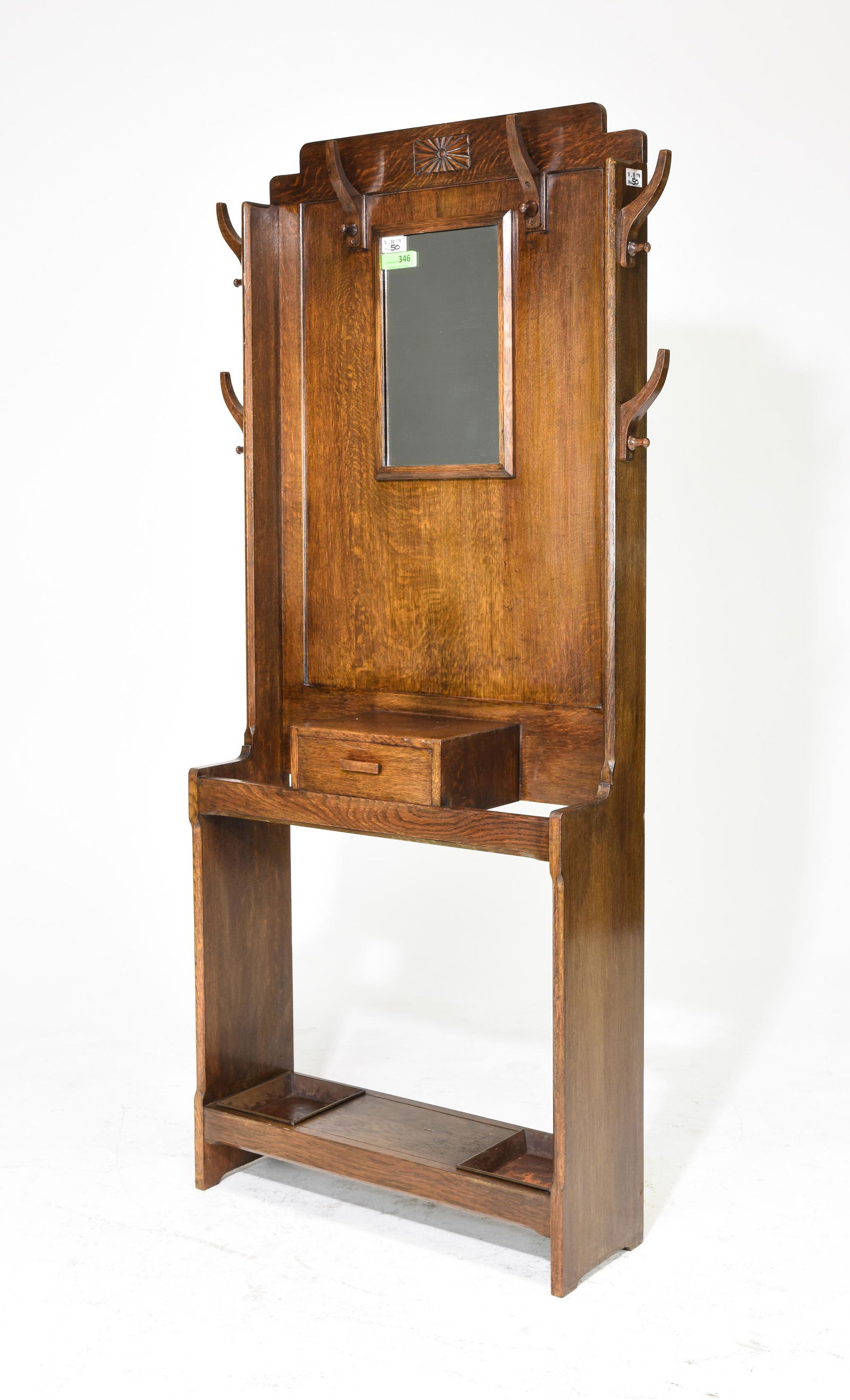 British Oak Mirror Back Hall Stand c.1930's (1 of 6)