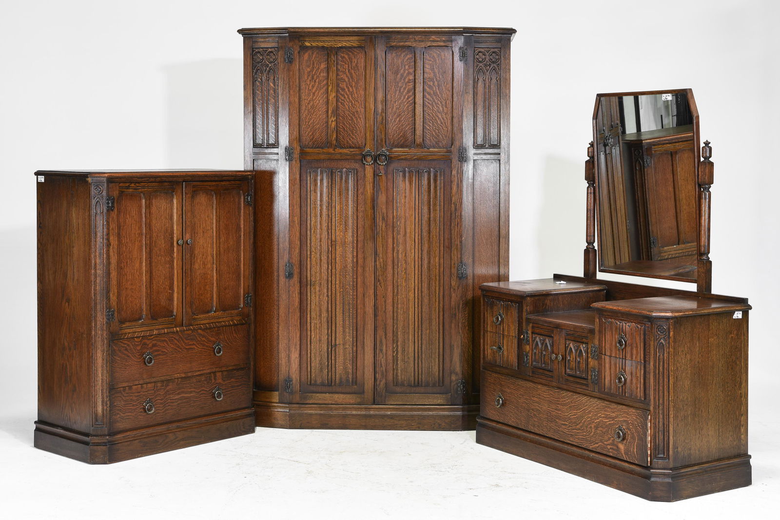 3pc British Oak Bedroom Set - Robe, Dresser, Tallboy (1 of 8)