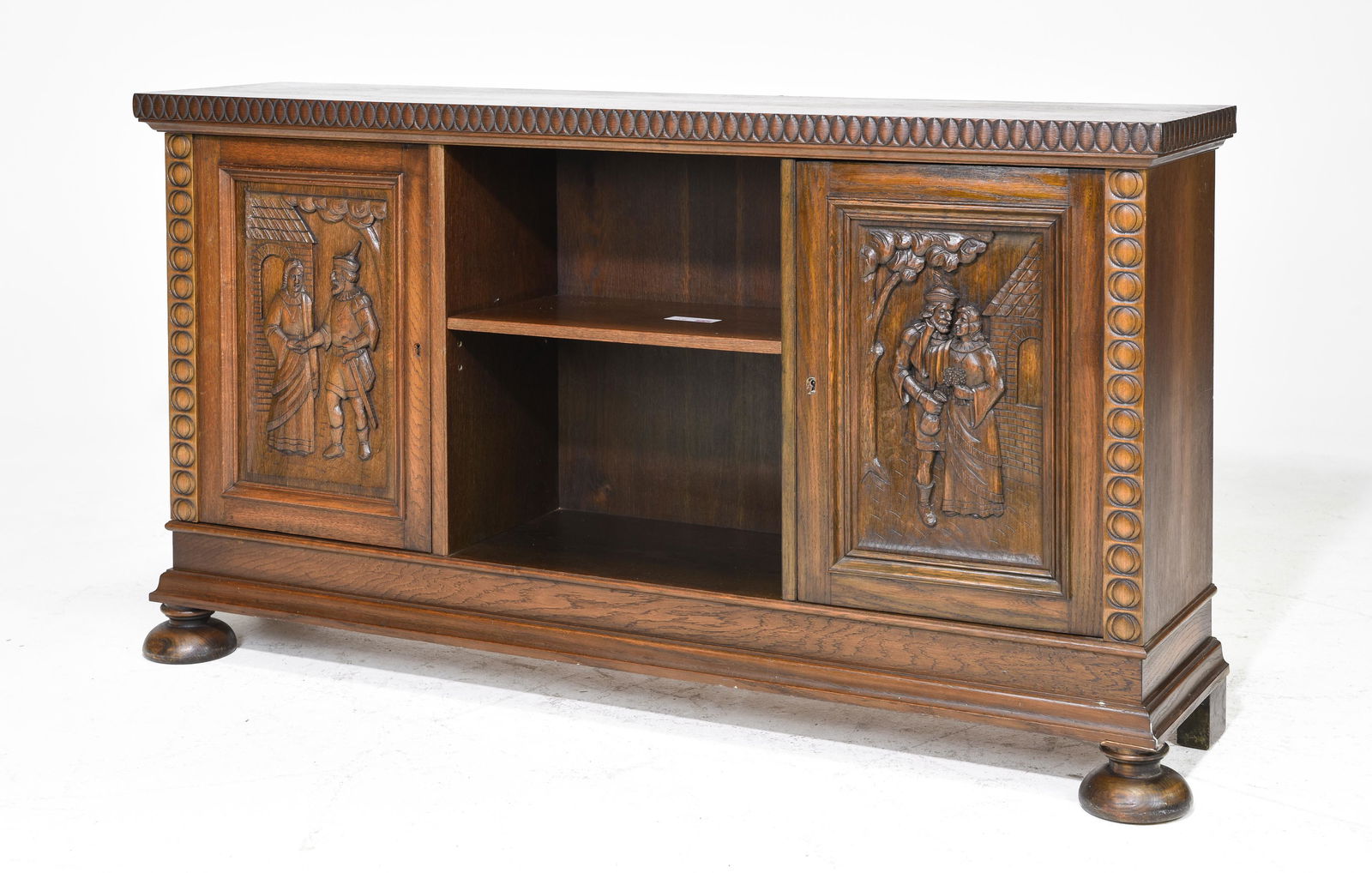 British Renaissance Style Low Bookshelf / Cabinet (1 of 6)