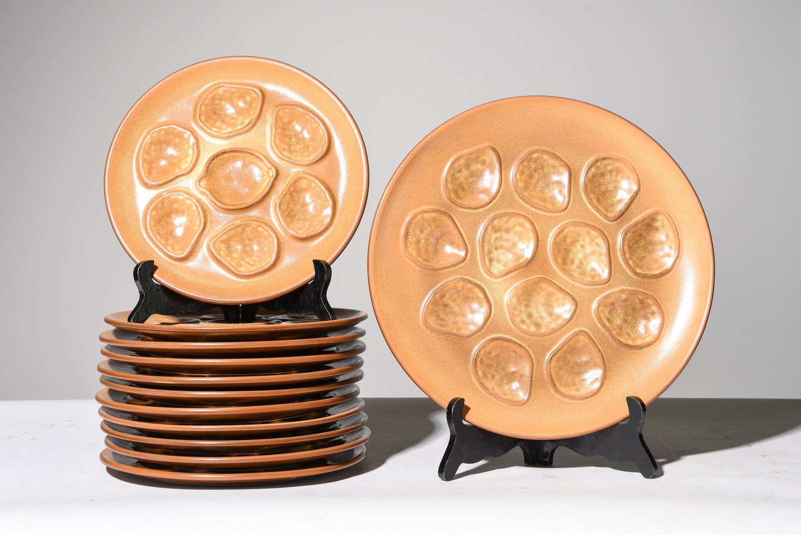 12pc French Brown Oyster Platter & Plates (1 of 3)