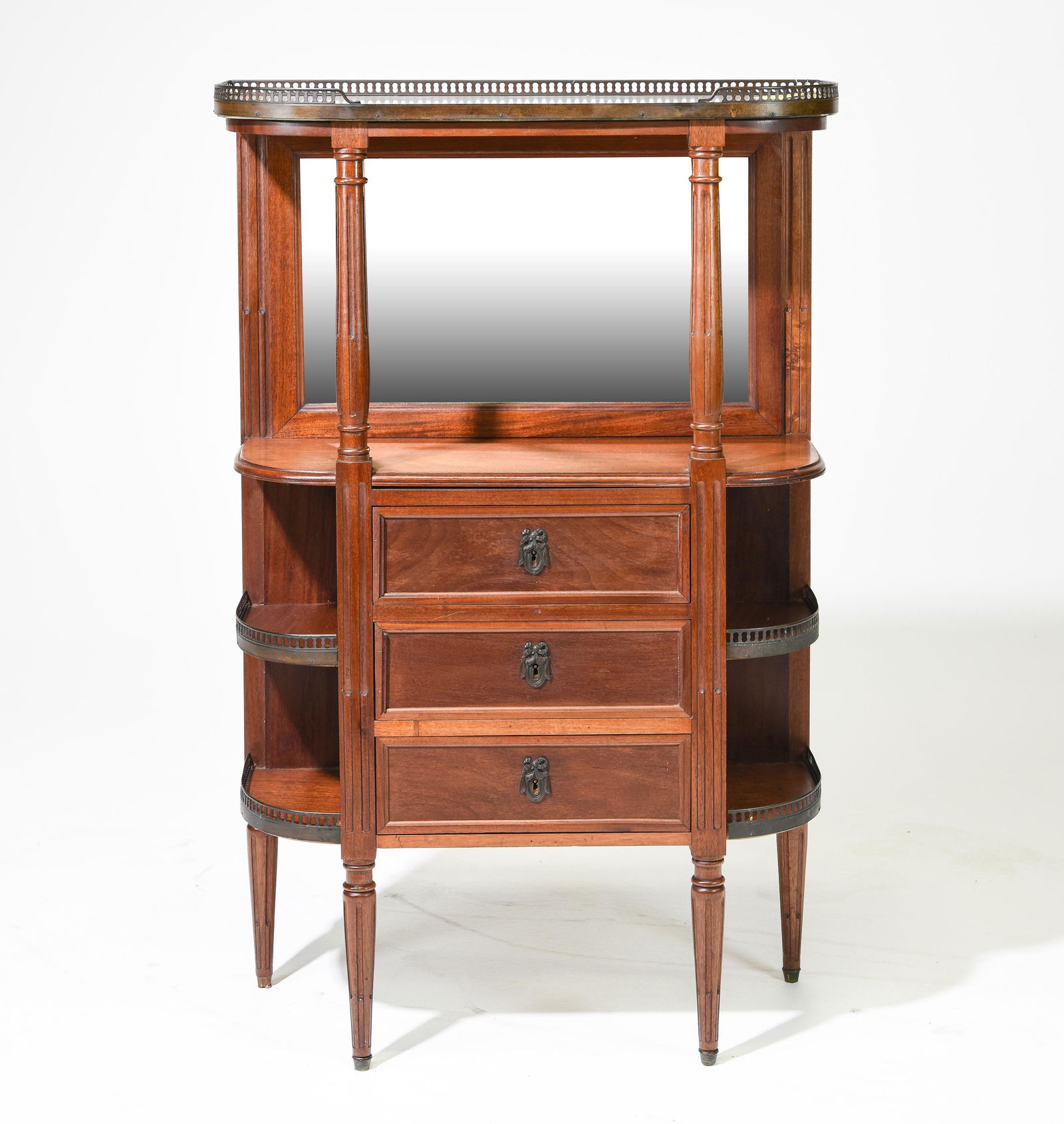 Louis XVI Style White Marble Top Mirror Back Cabinet (1 of 5)