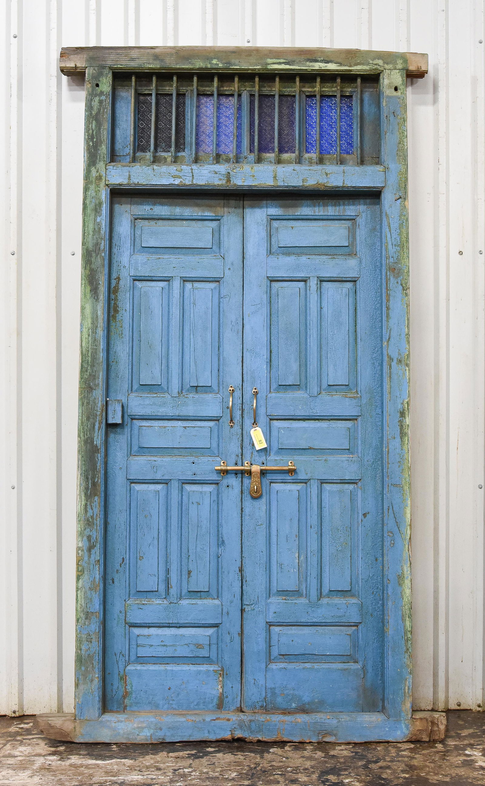 Blue Painted Door with Iron Insert at the Top (1 of 5)