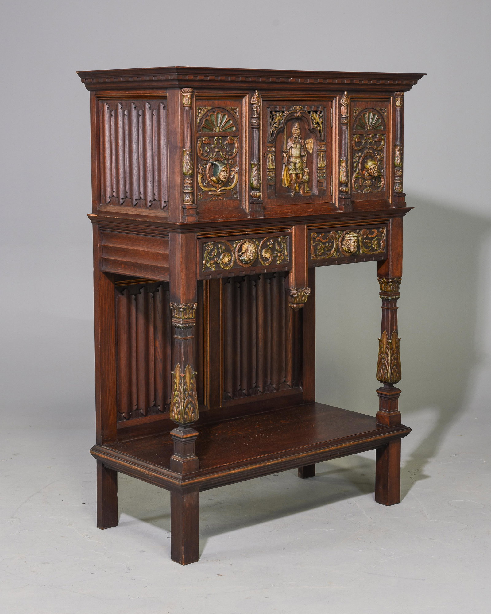 Renaissance Style Carved Credence Cabinet: Renaissance Style Carved Credence Cabinet - 56 in tall x 38 x 20