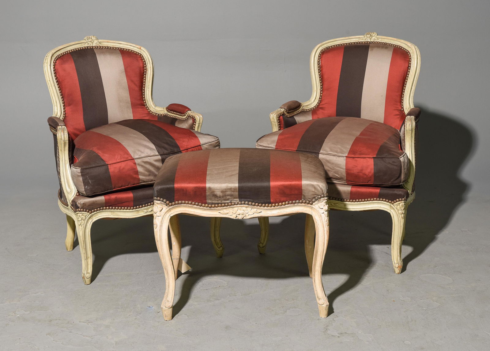 2 Louis XV Style Painted Arm Chairs & Stool (1 of 4)