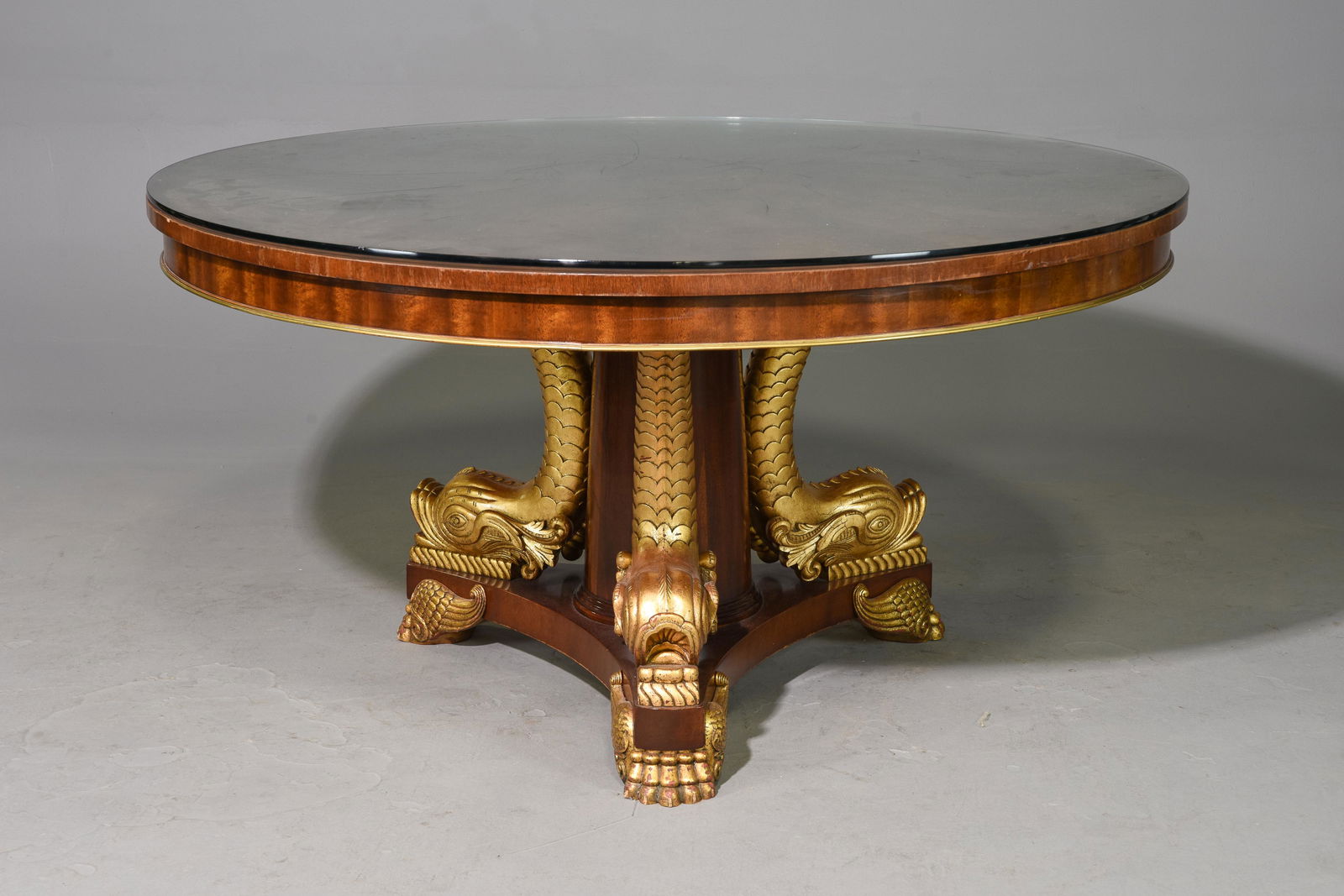 Neoclassical Mahogany Table with Gilt Dolphin Base (1 of 5)