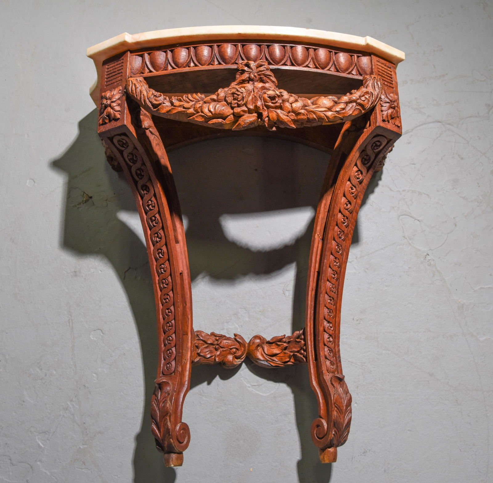 French Carved Oak Marble Top Wall Console / Table (1 of 4)