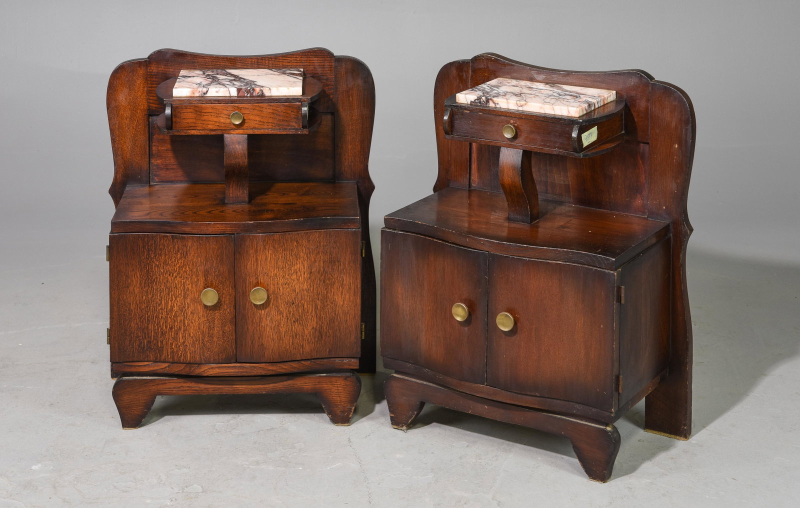2 Art Deco Style Marble Top Nightstands: 2 Art Deco Style Marble Top Nightstands - 27 in tall x 22 x 11