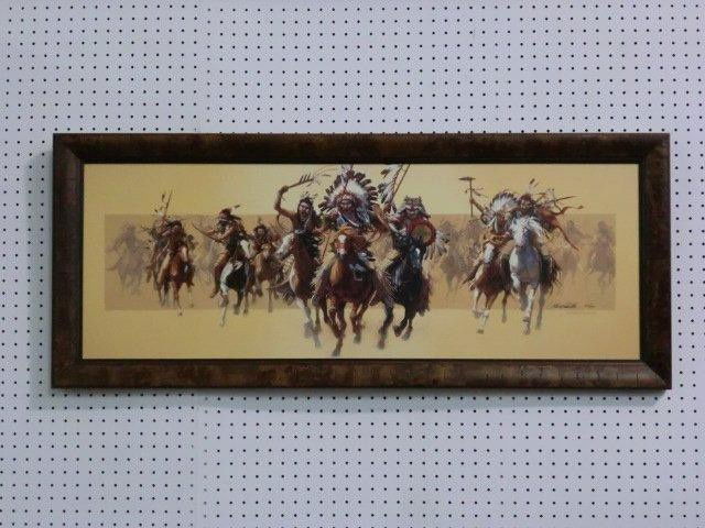 Bev Doolittle Lim. Ed. Indian Artwork: "Beyond Negations" Finely Framed, Limited Edition Giclee' Print by Bev Doolittle depicting an Indian war horse Scene; number 2271 out of 3750, artist signed; measures 48 in x 20in