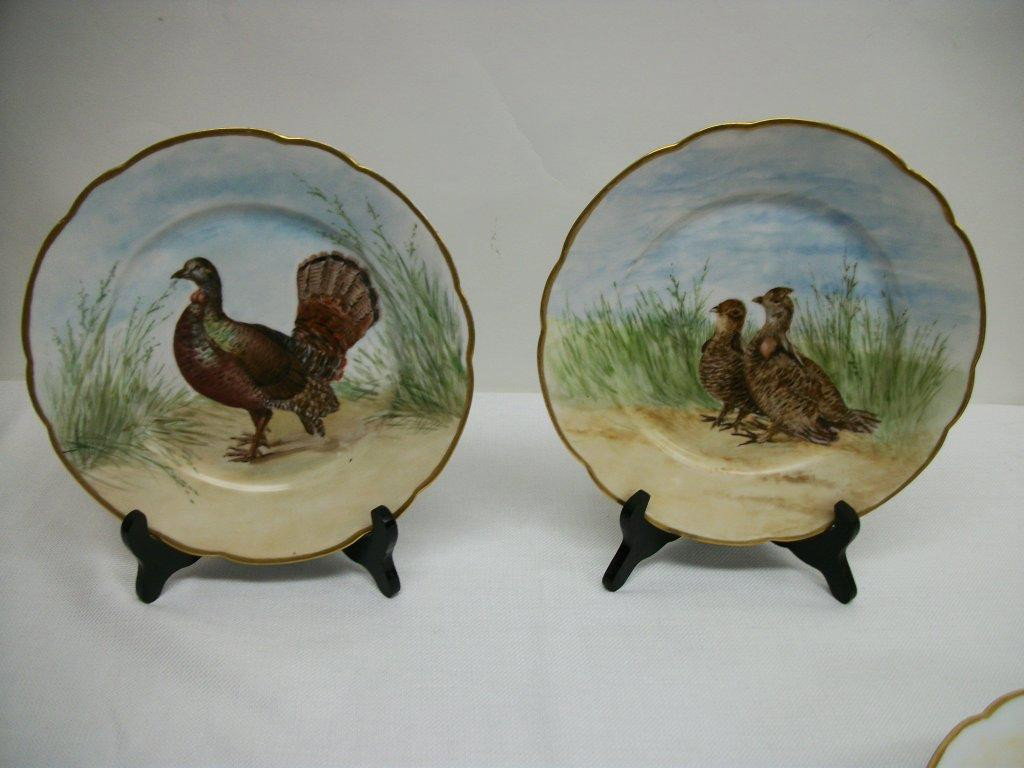 6 pc set of Bavarian Bird Plates: Hand painted set of 6 plates measuring 9.5in. all marked Festoon Bavaria B.R.C. with a crown logo