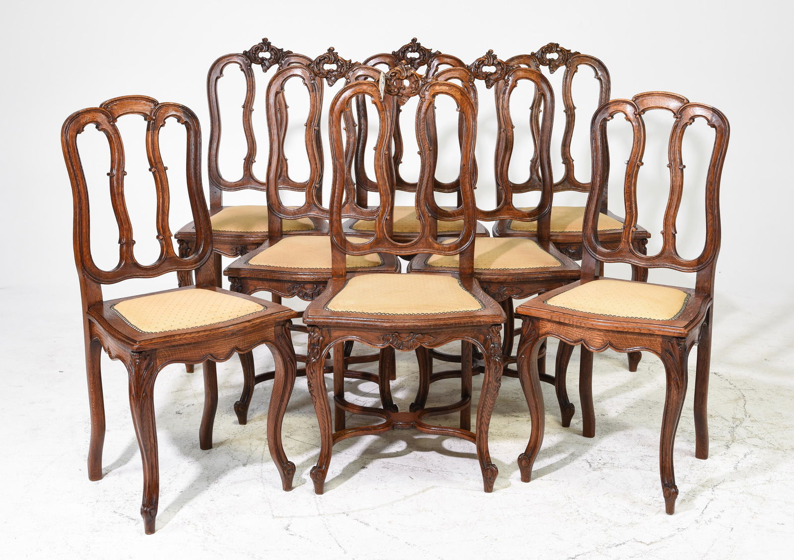 Set of 8 Louis XV Style Oak Dining Chairs (1 of 4)