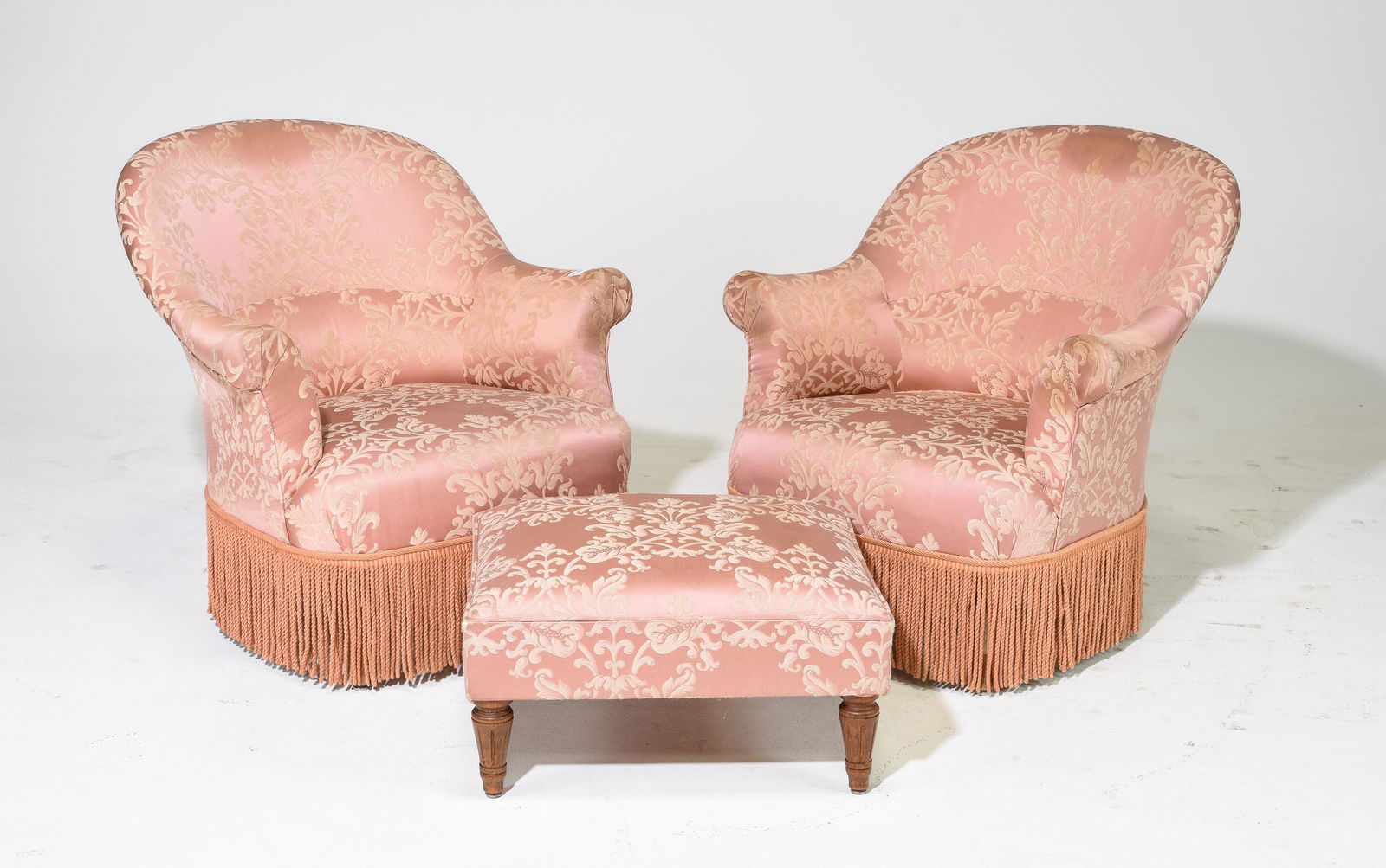 2 Napoleon III Style Pink Crapeau Arm Chairs & Stool (1 of 7)