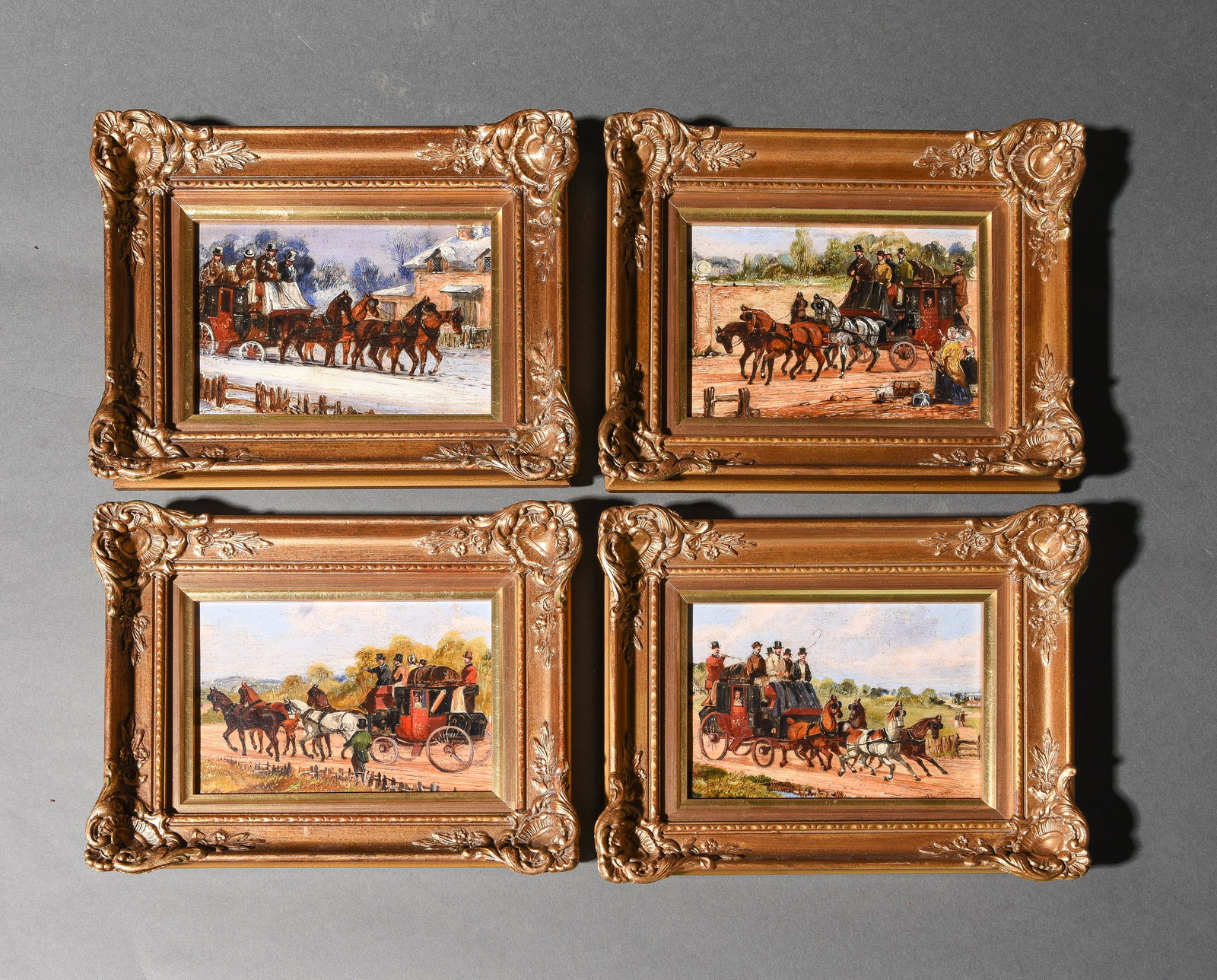 4 Gold Framed Coaching Scene Oil Paintings (1 of 7)