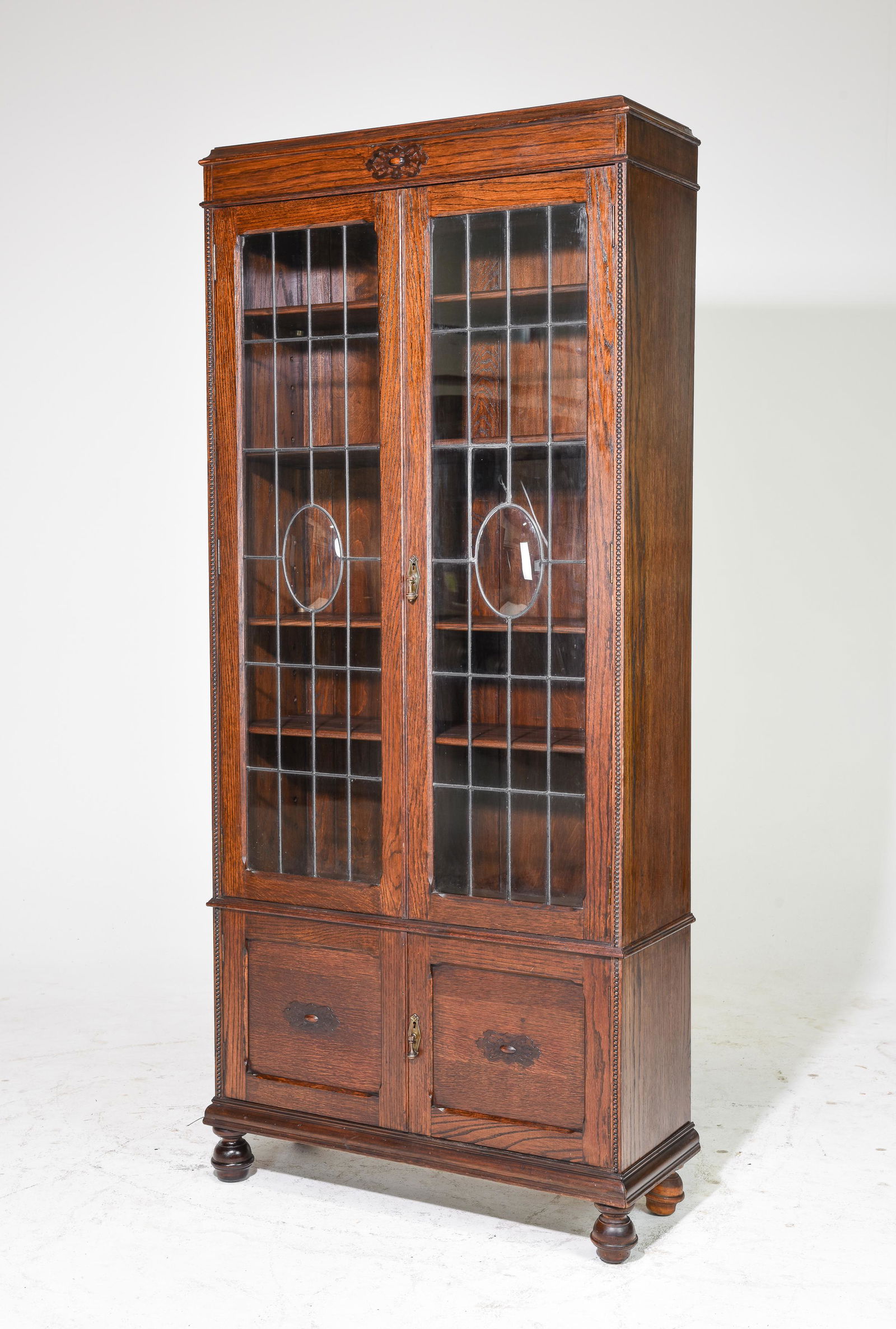 English Oak Leaded Glass Bookcase c.1920's-30's (1 of 4)
