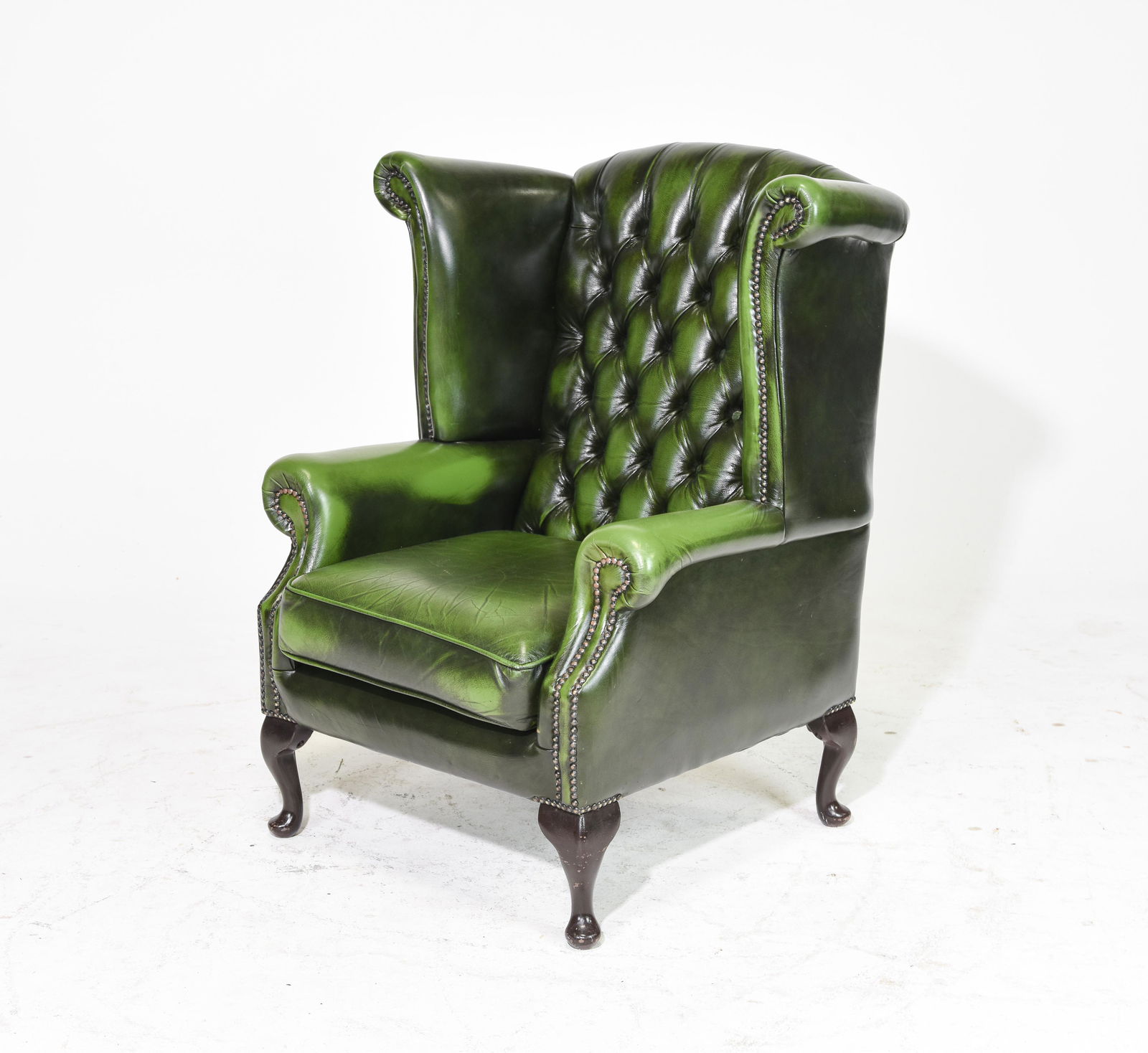 British Green Leather Chesterfield Arm Chair #1 (1 of 4)