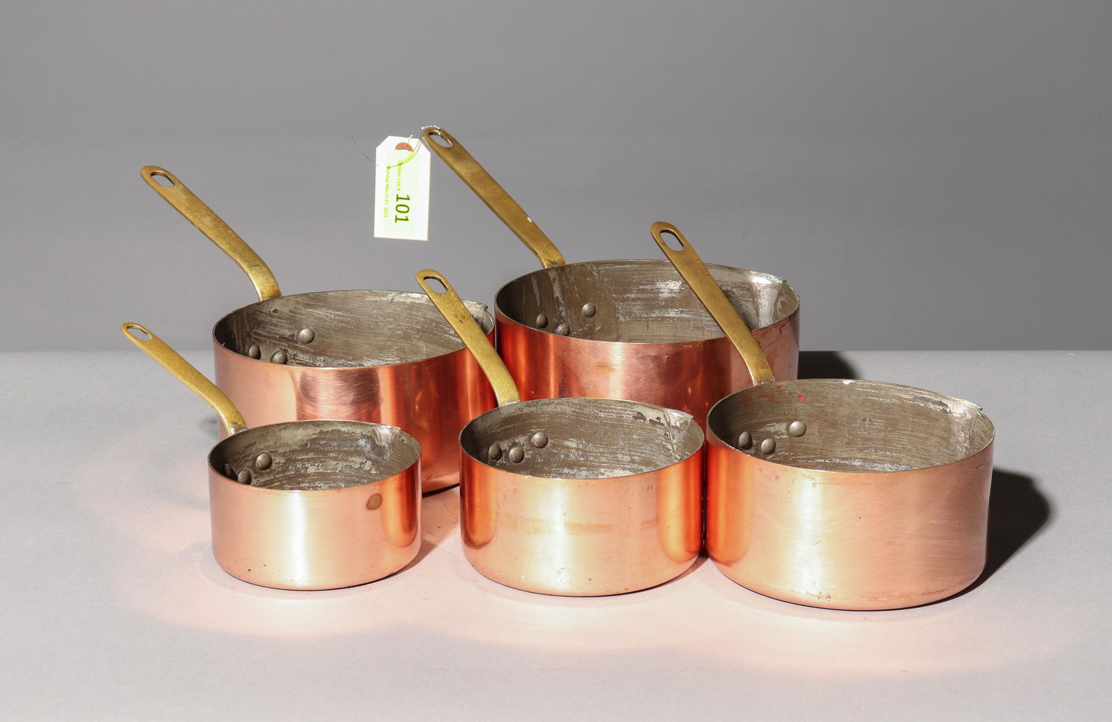 Set of 5 French Copper Graduated Sauce Pans (1 of 3)