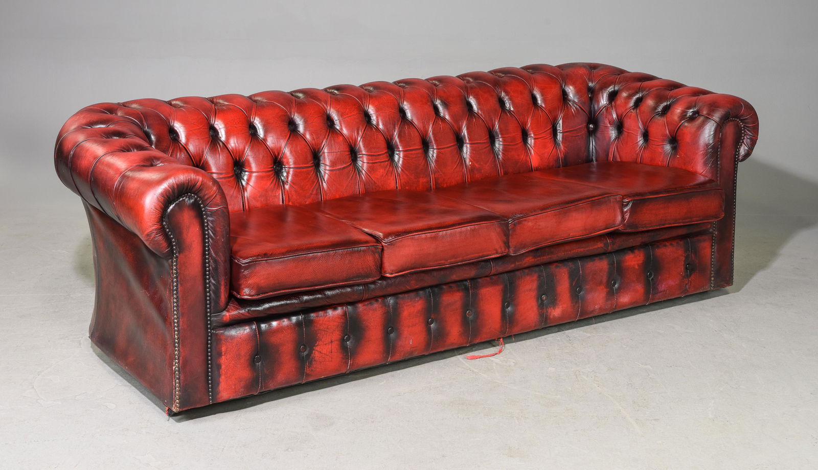 British Red Leather Chesterfield 4 Seater Sofa (1 of 3)