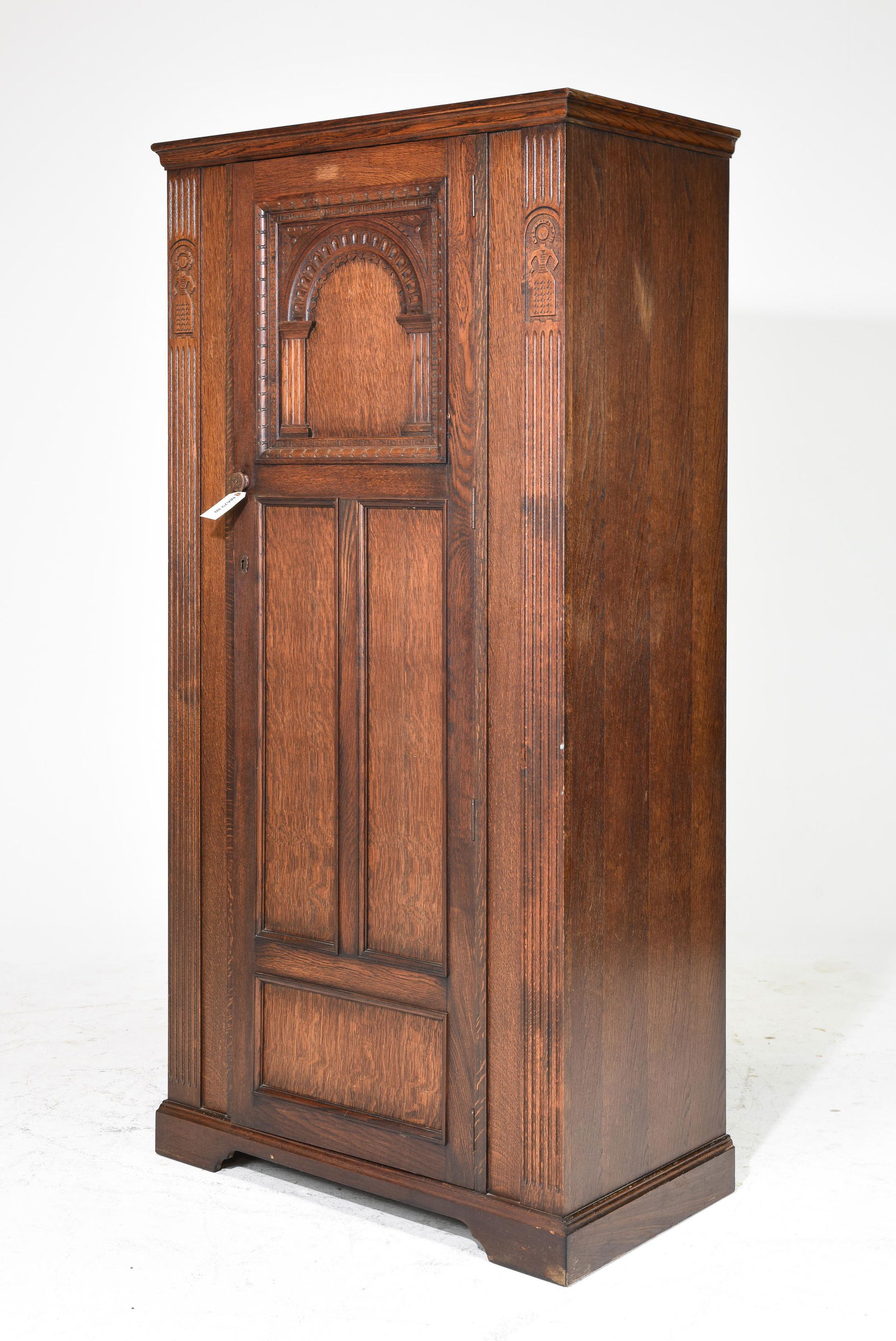 British Carved Oak Single Door Robe (1 of 6)