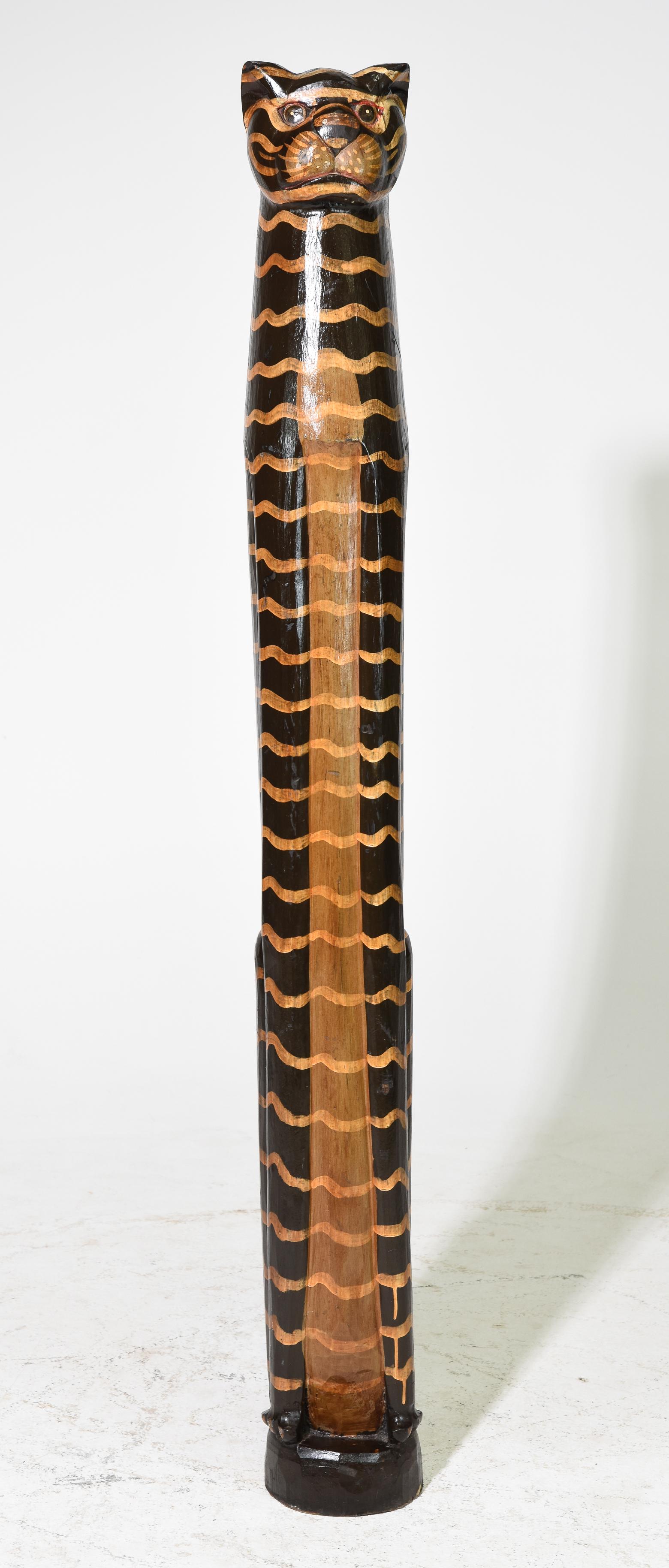 Wooden Cat Totem: Wooden Cat Totem - 59 in tall x 7 x 7
