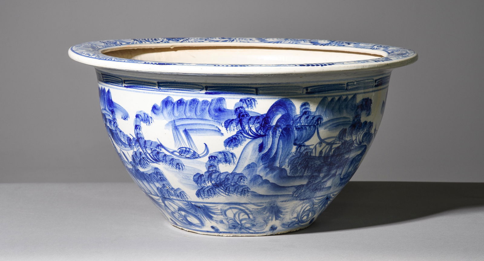 Large Blue & White Round Planter (1 of 5)