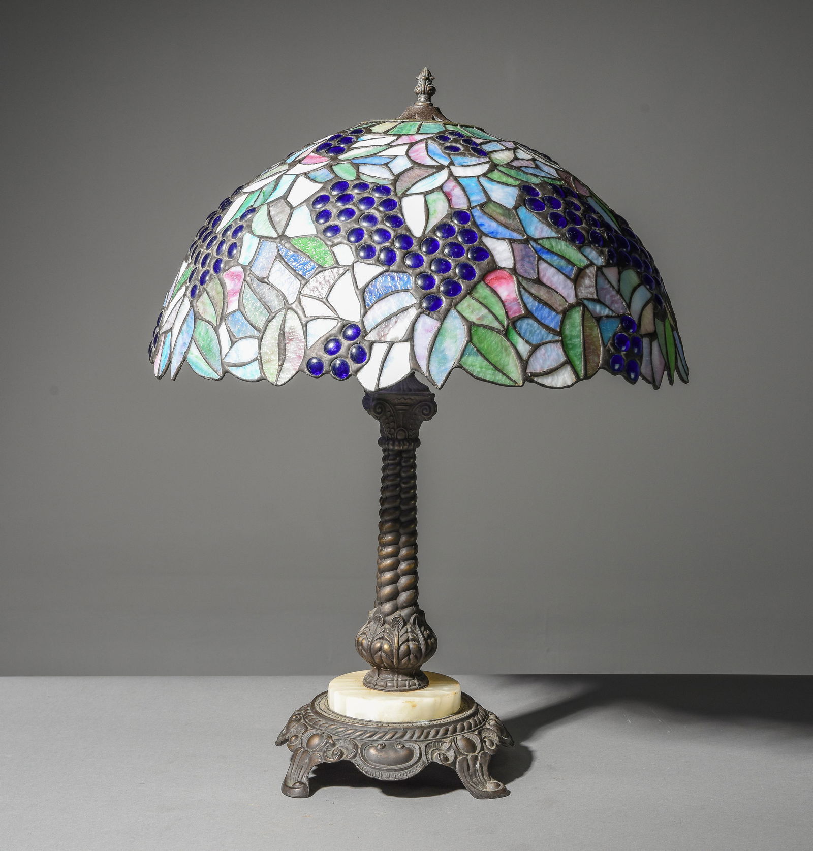 Bronze Base Stained Glass Lamp with Grapes (1 of 6)