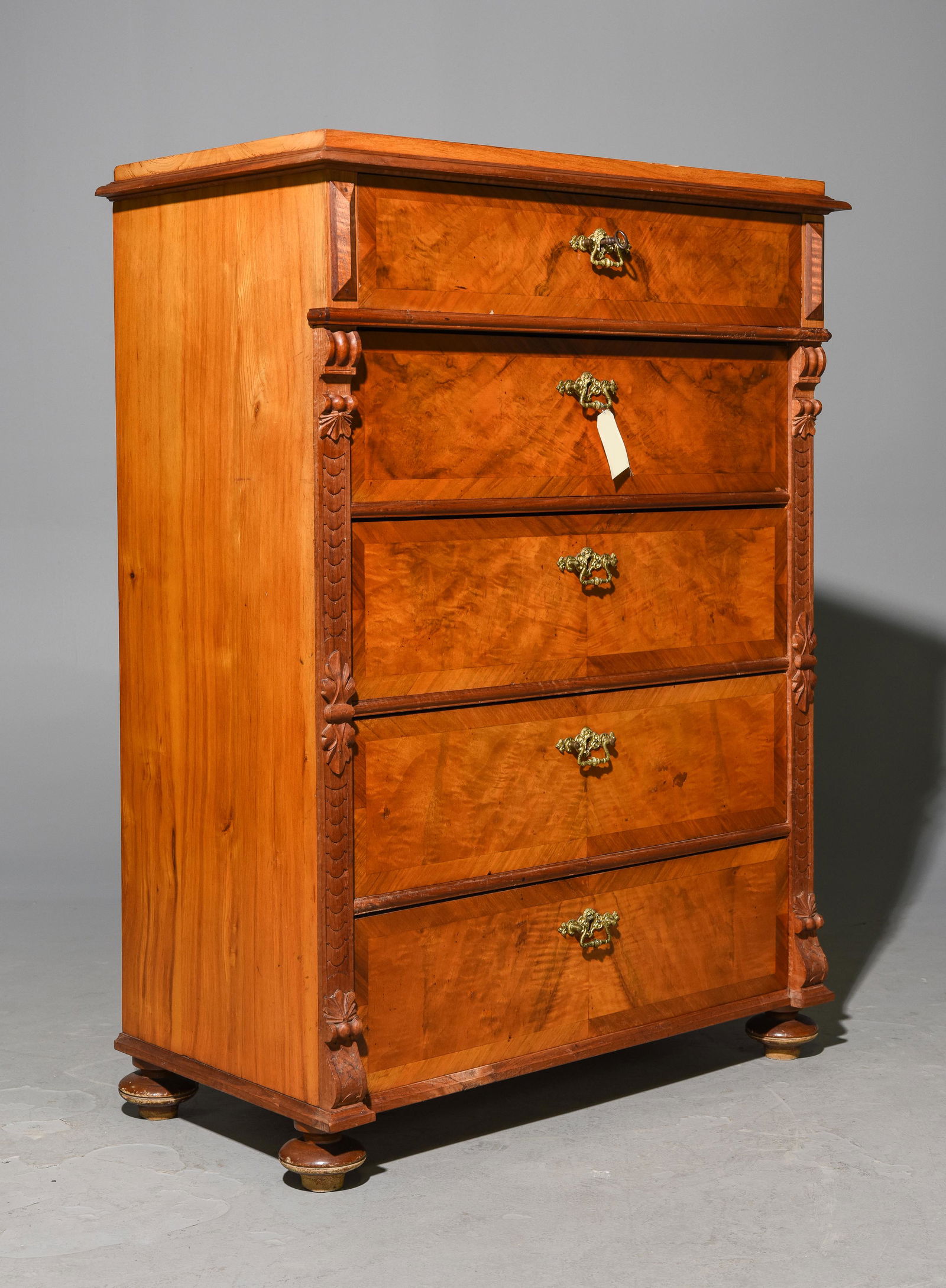 English Burled Walnut 5 Drawer Chest (1 of 5)