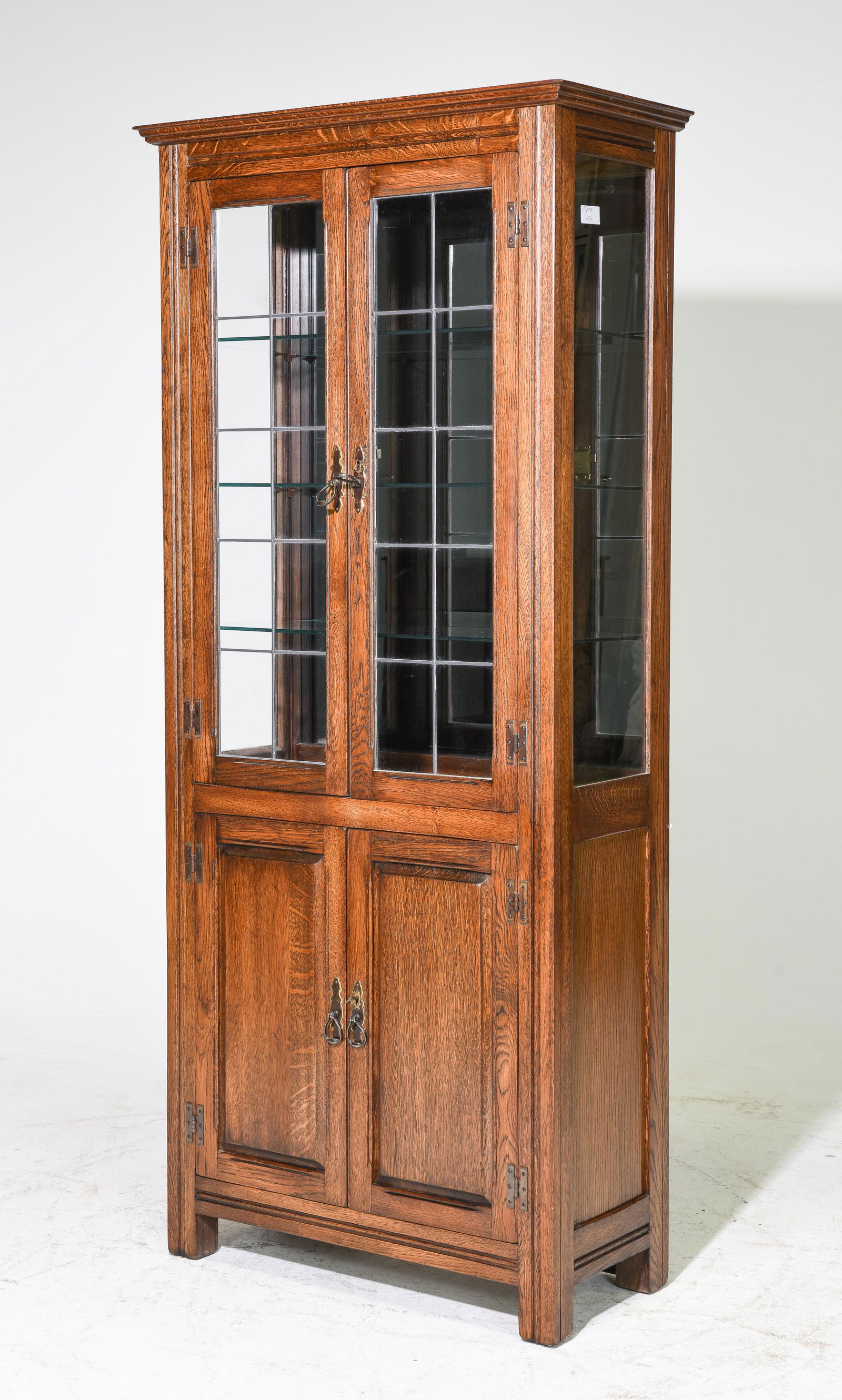 British Oak Leaded Glass Display Cabinet (1 of 3)