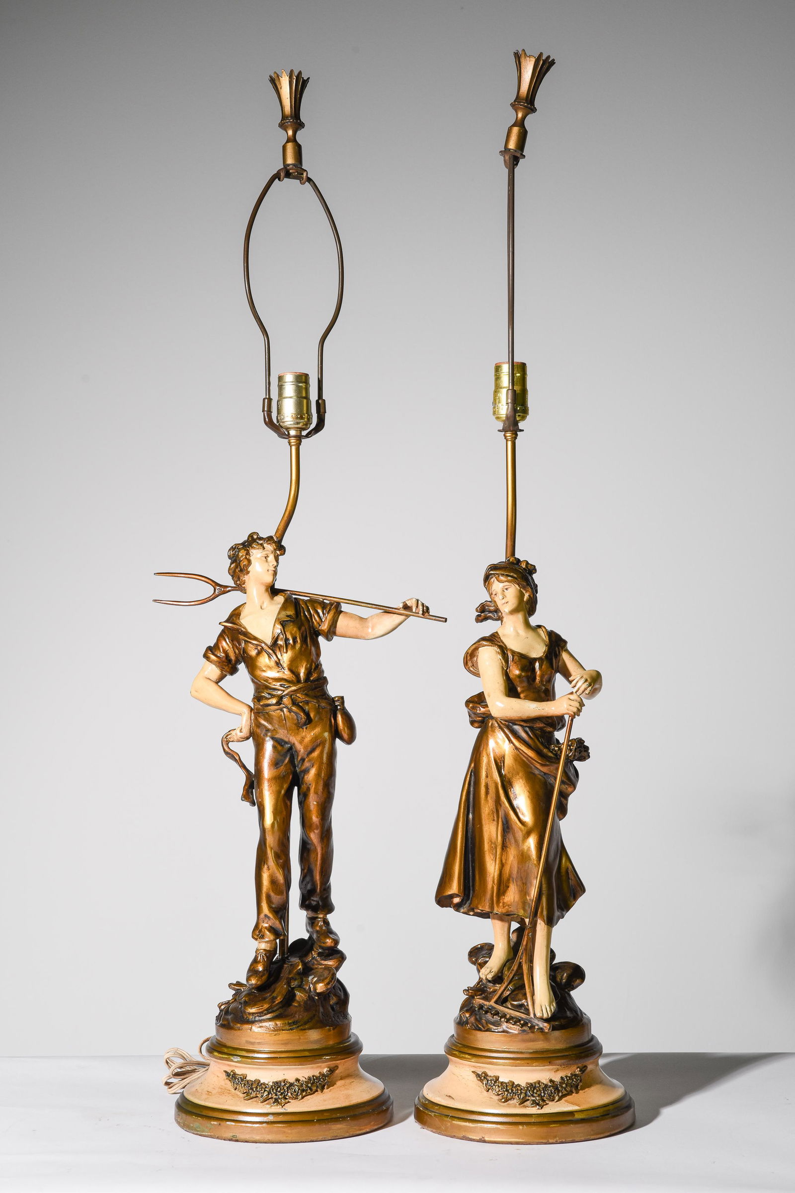 2 L. Moreau Art Nouveau Style Figural Lamps (1 of 6)