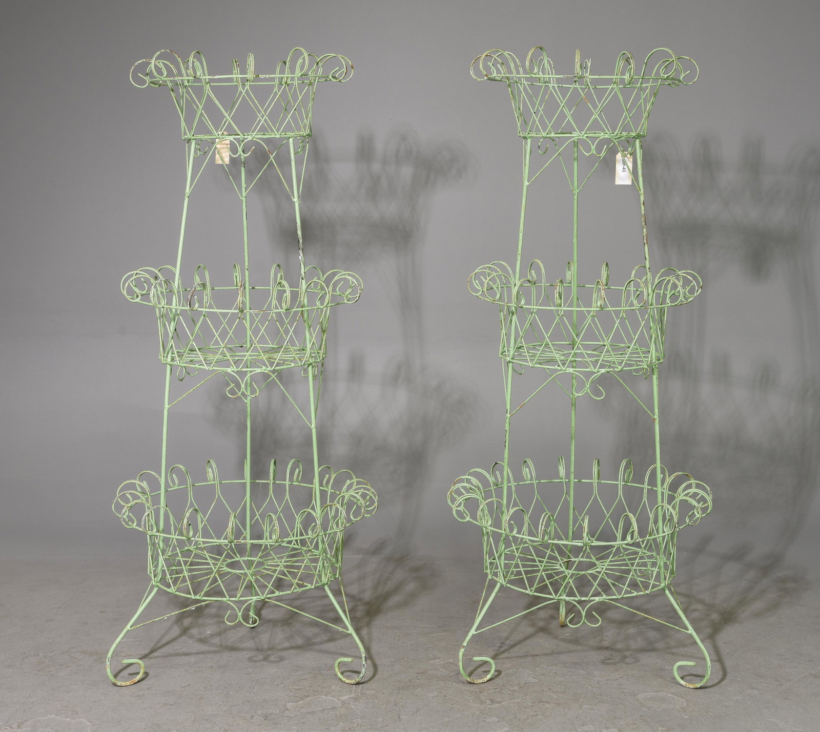 2 Green Circular Three Tier Topiaries: 2 Green Circular Three Tier Topiaries - 60 in tall x 26 x 26