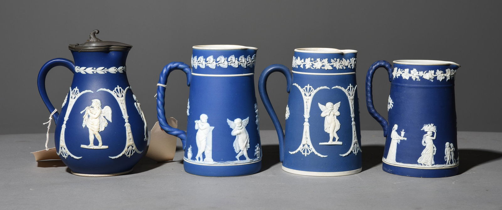 4 Ridgway Blue Jasperware Pitchers (1 of 8)