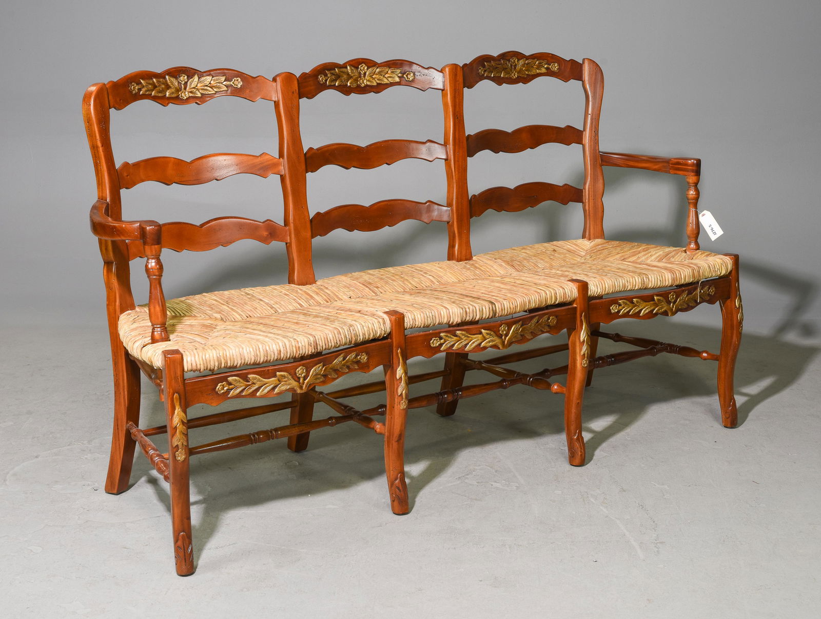Country French Style Rush Seat 3 Seater Bench (1 of 4)