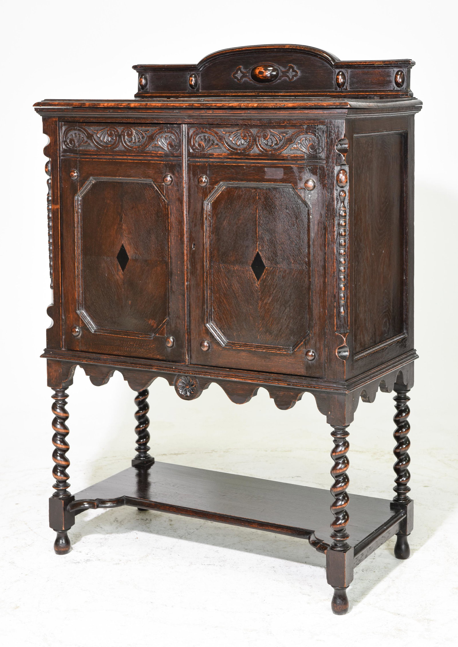 British Oak Barley Twist Cabinet c.1920's: British Oak Barley Twist Cabinet c.1920's - 54 in tall x 37 x 19