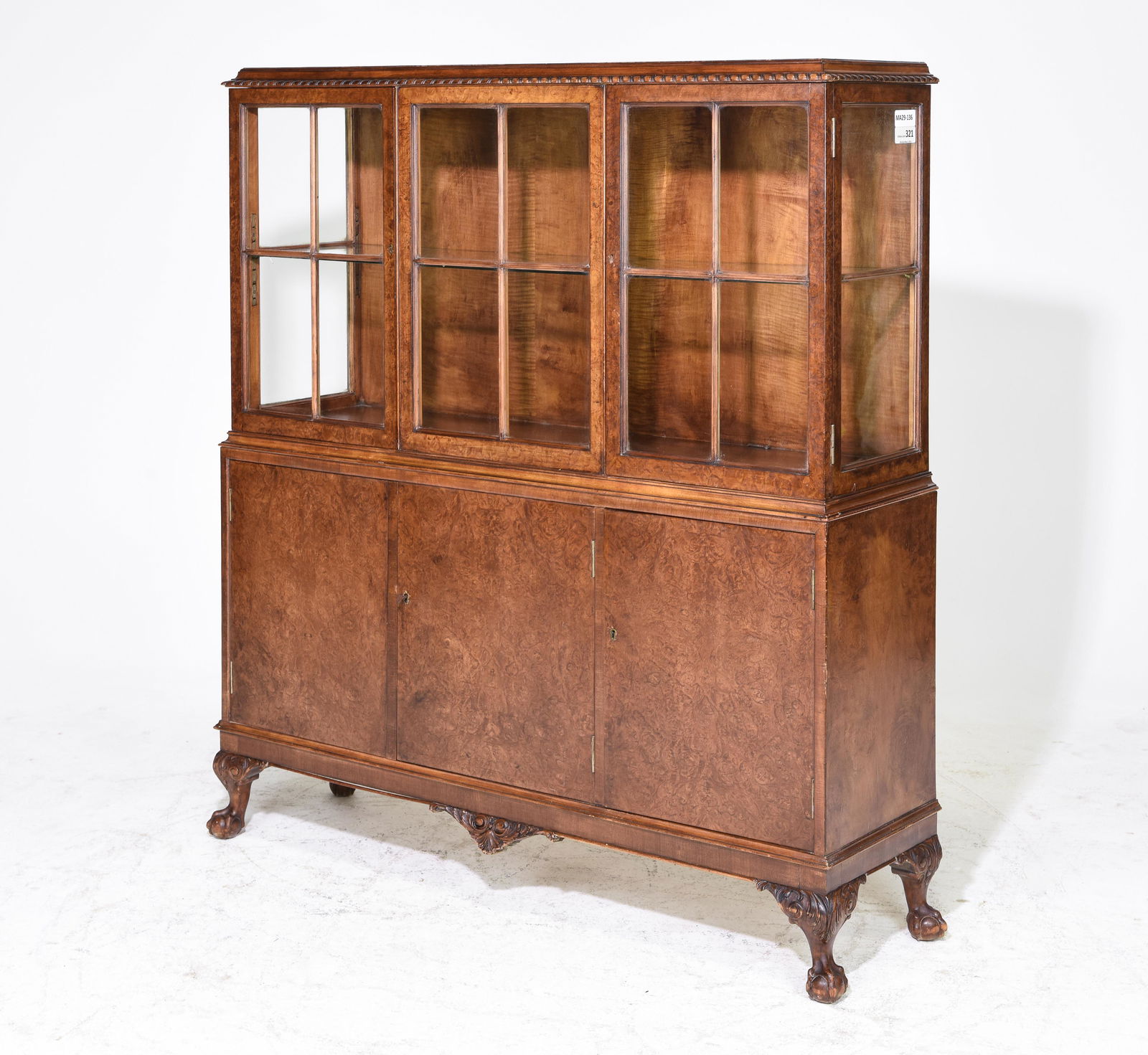 English Walnut Ball & Claw Foot Cabinet: English Walnut Ball & Claw Foot Cabinet - 55 in tall x 49 x 14