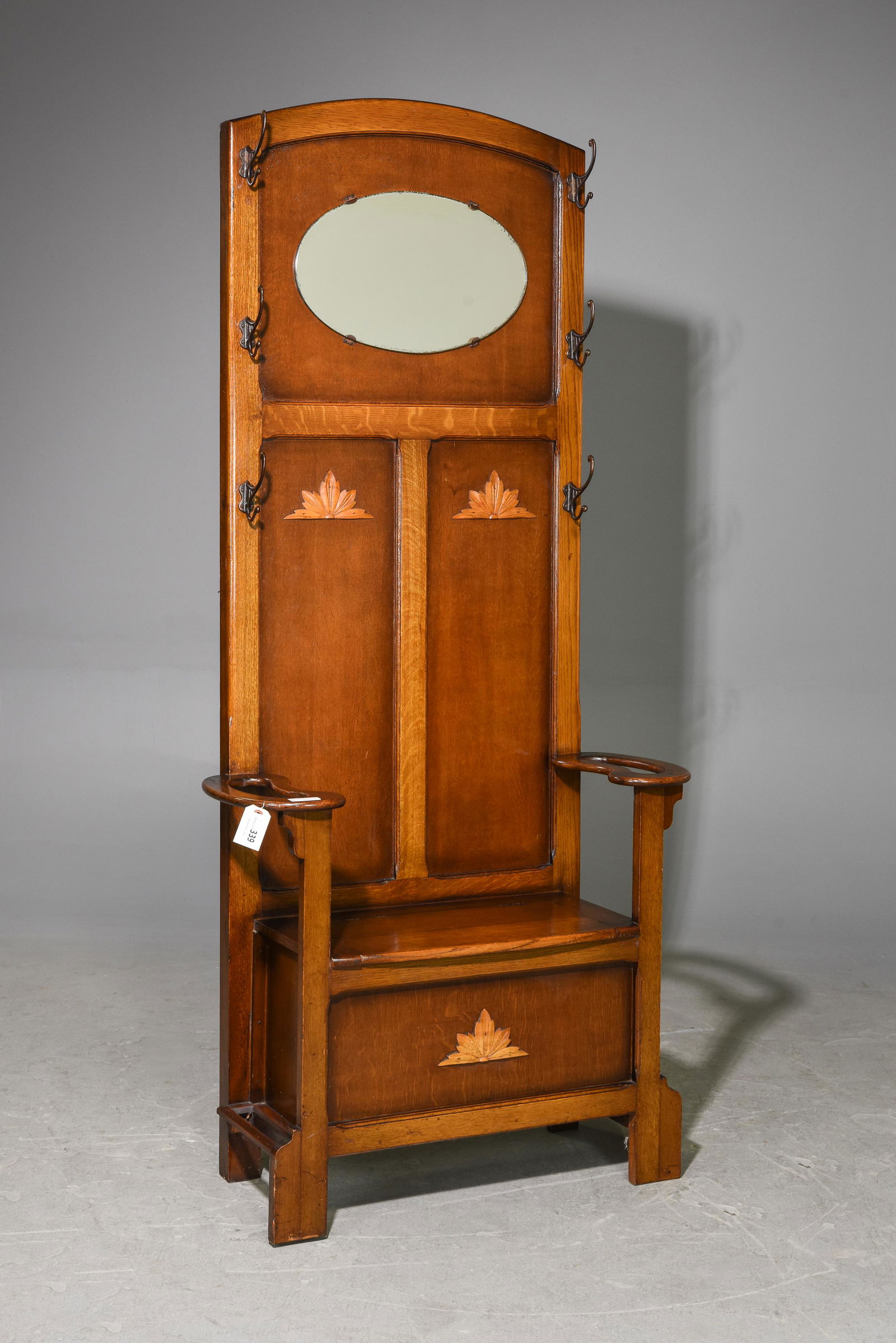 English Oak Mirror Back Hall Stand / Seat (1 of 5)