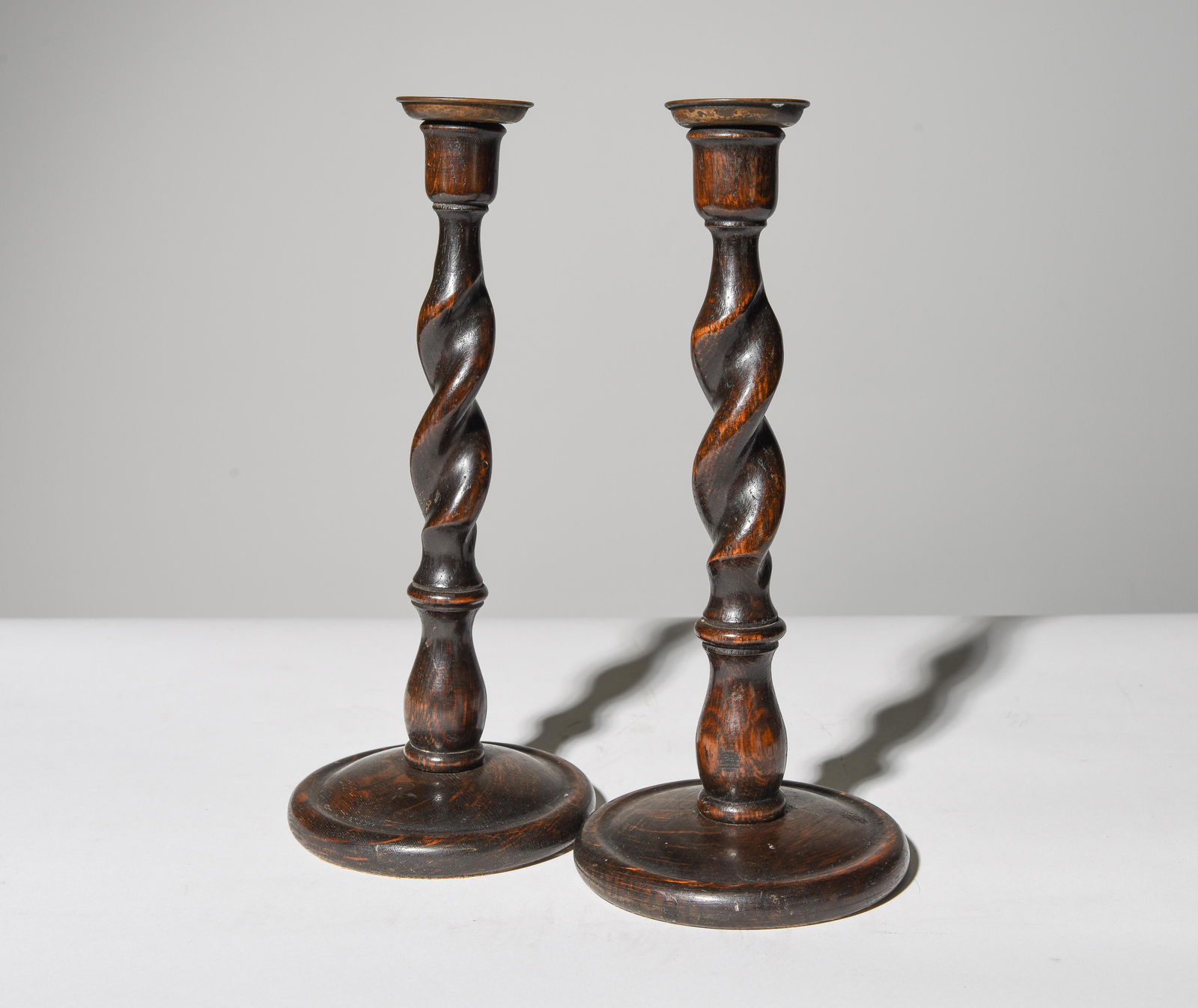 Pair of English Oak Barley Twist Candlesticks #4 (1 of 5)