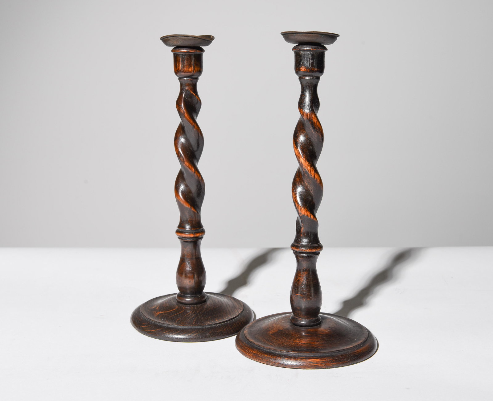 Pair of English Oak Barley Twist Candlesticks #5: Pair of English Oak Barley Twist Candlesticks - 12.5 in tall x 6 inch diameter