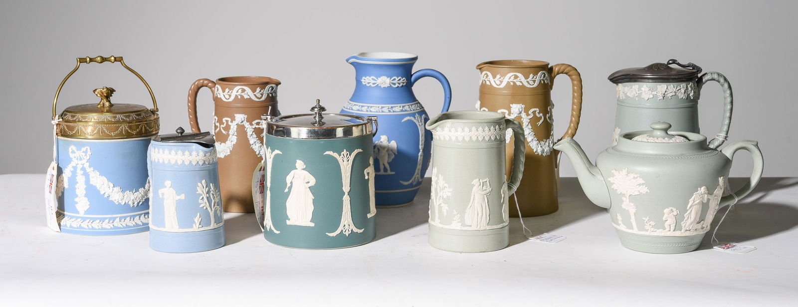 9pcs Assorted Dudson Jasperware Pitchers, Etc. (1 of 6)