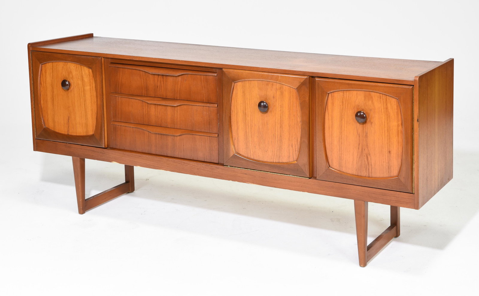 Mid Century Modern Teak Sideboard with Folded Handles: Danish Modern Style Teak Sideboard with Folded Handles - 28 in tall x 72 x 16